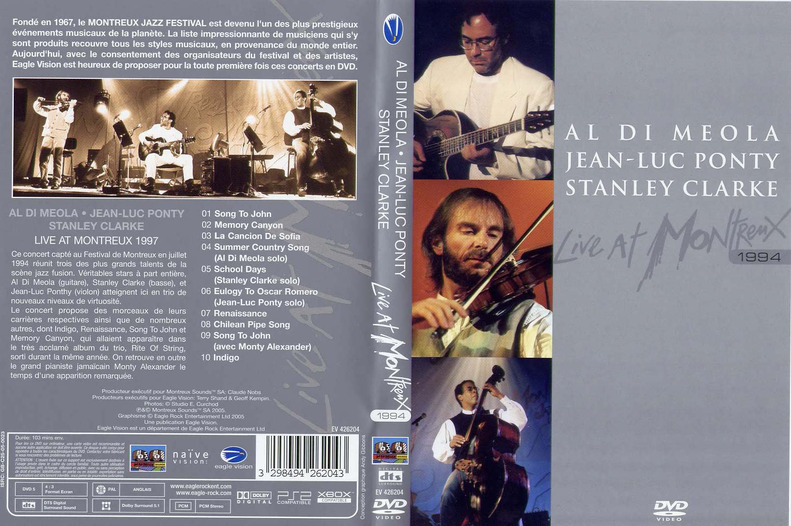 Jaquette DVD Al di Meola Jean-Luc Ponty Stanley Clarke - Live at Montreux 1994