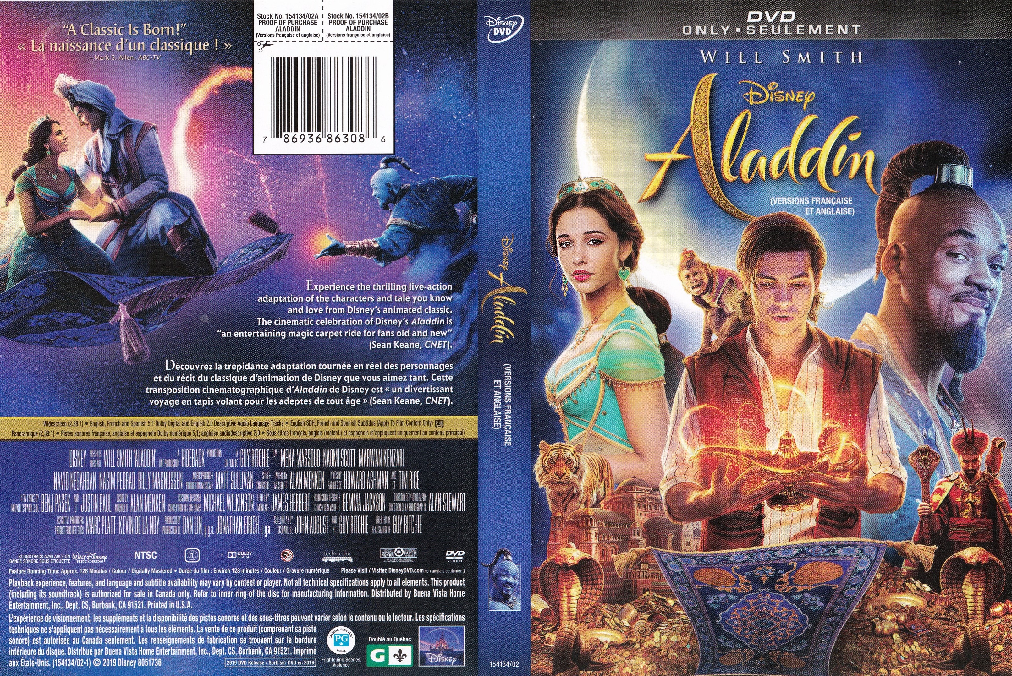 Jaquette DVD Aladdin (2019) (Canadienne)