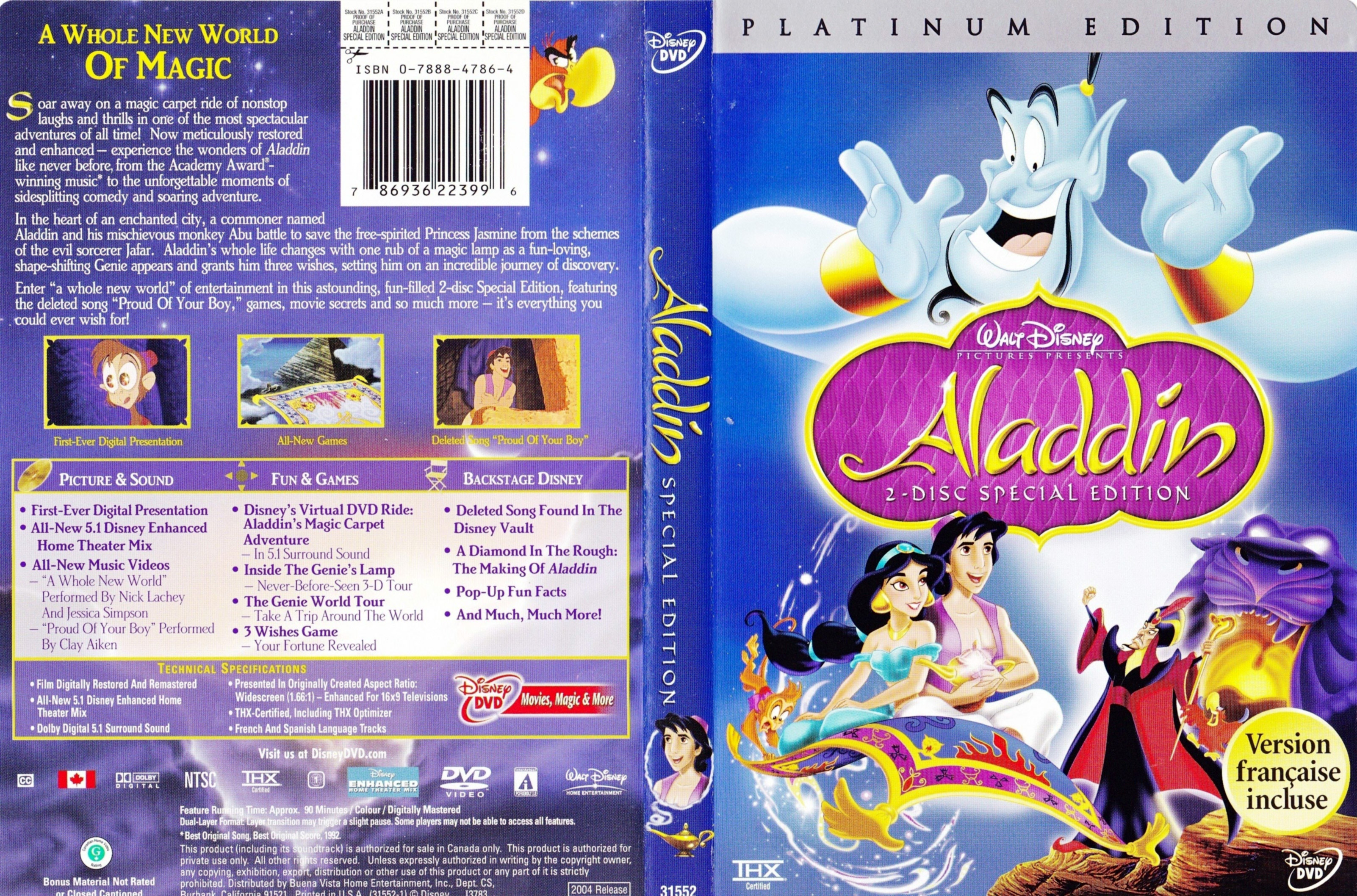 Jaquette DVD Aladdin (Canadienne)