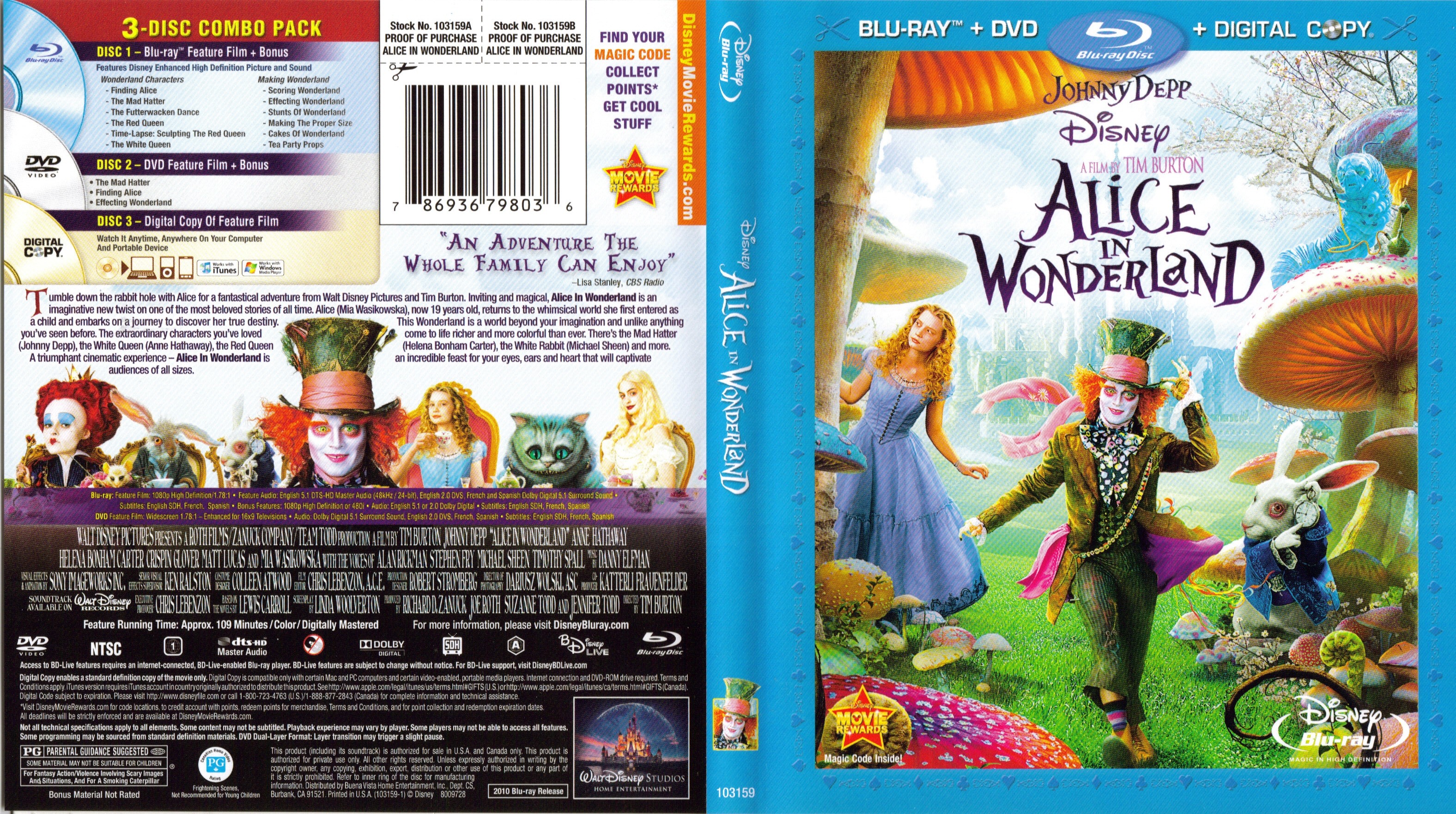 Jaquette DVD Alice In Wonderland - Alice au pays des merveilles (Tim Burton) (Canadienne) (BLU-RAY)