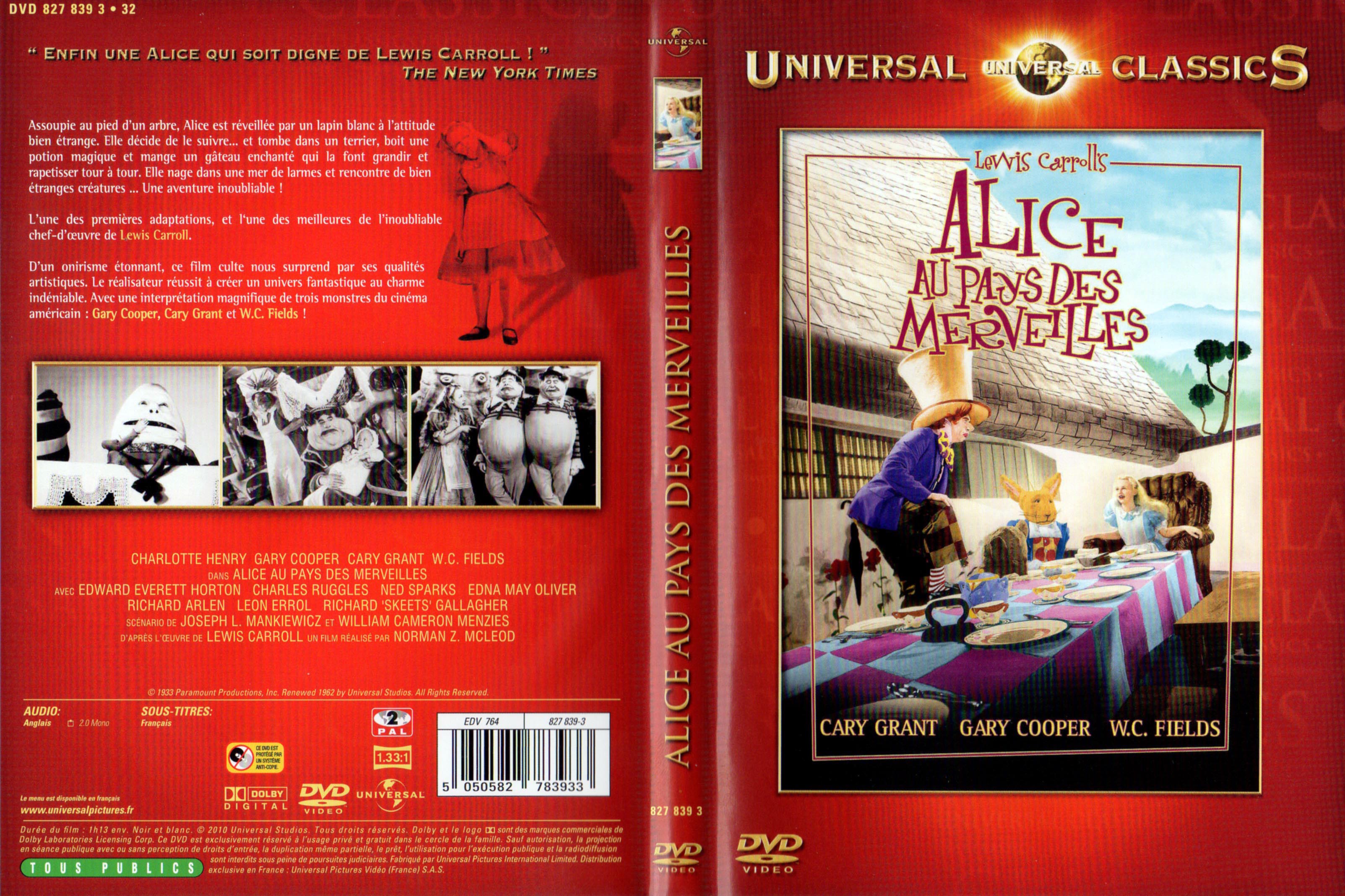 Jaquette DVD Alice au pays des merveilles (1933)