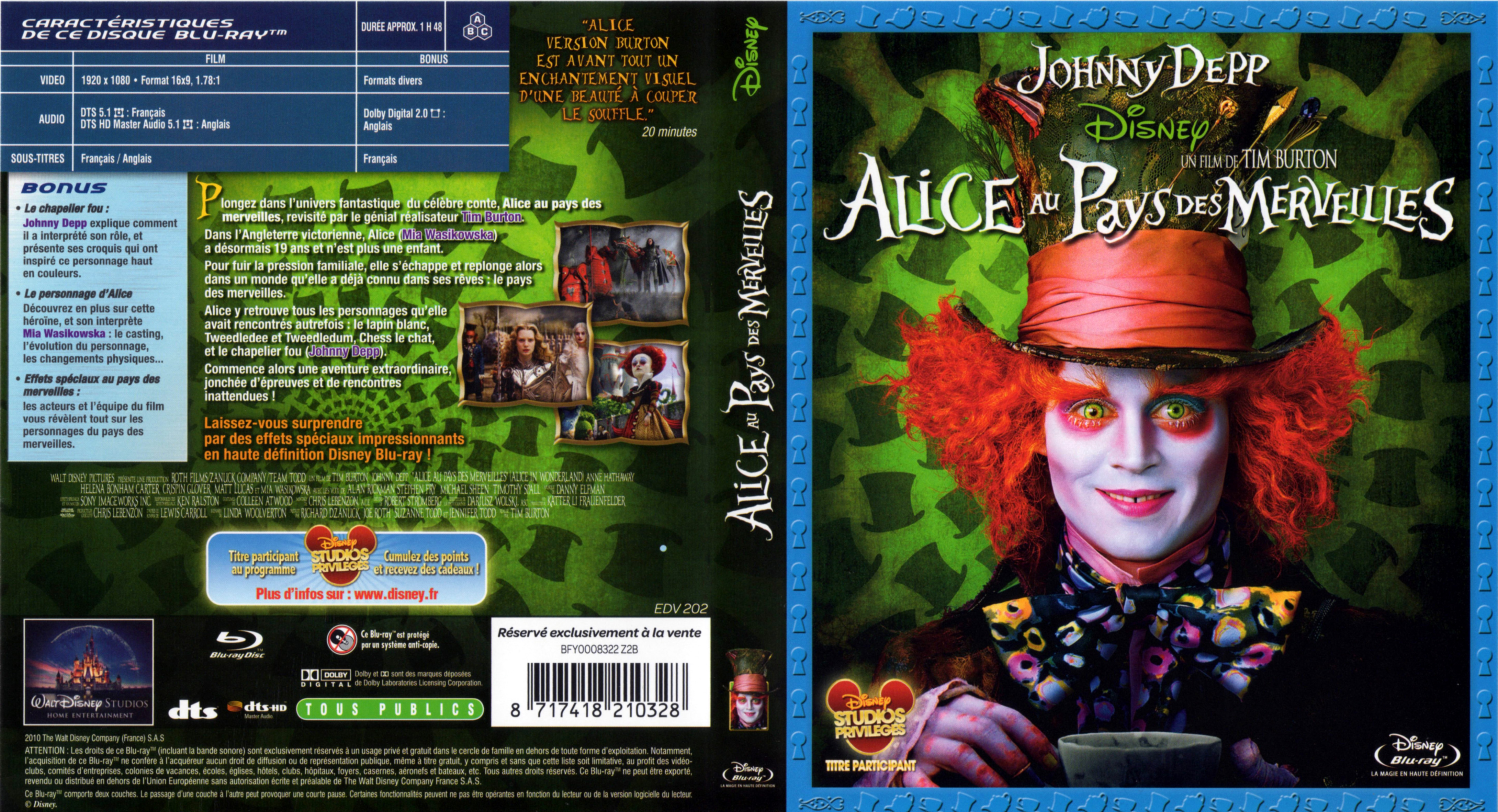 Jaquette DVD Alice au pays des merveilles (Tim Burton) (BLU-RAY)