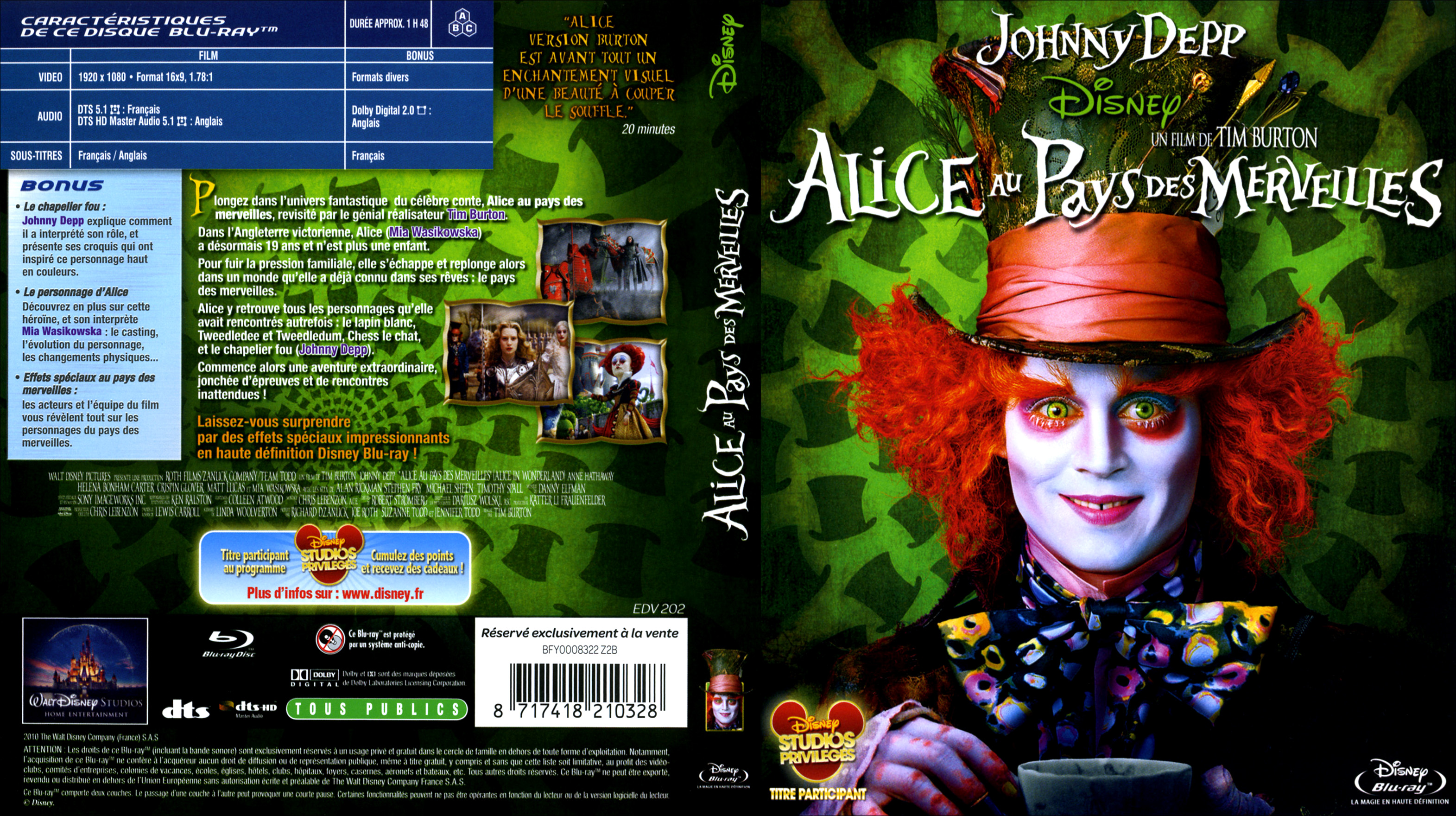 Jaquette DVD Alice au pays des merveilles (Tim Burton) (BLU-RAY) v2