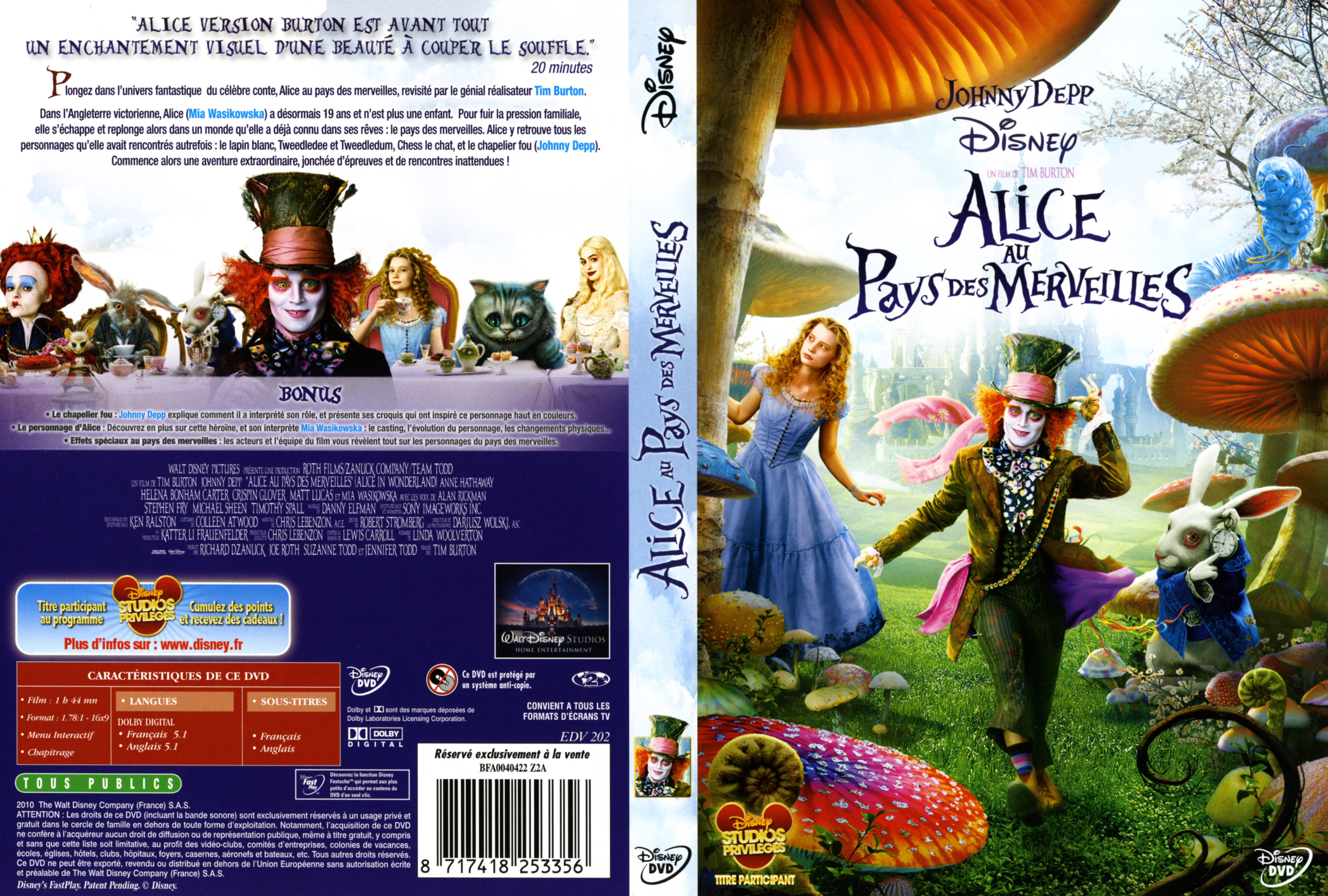 Jaquette DVD Alice au pays des merveilles (Tim Burton) v2