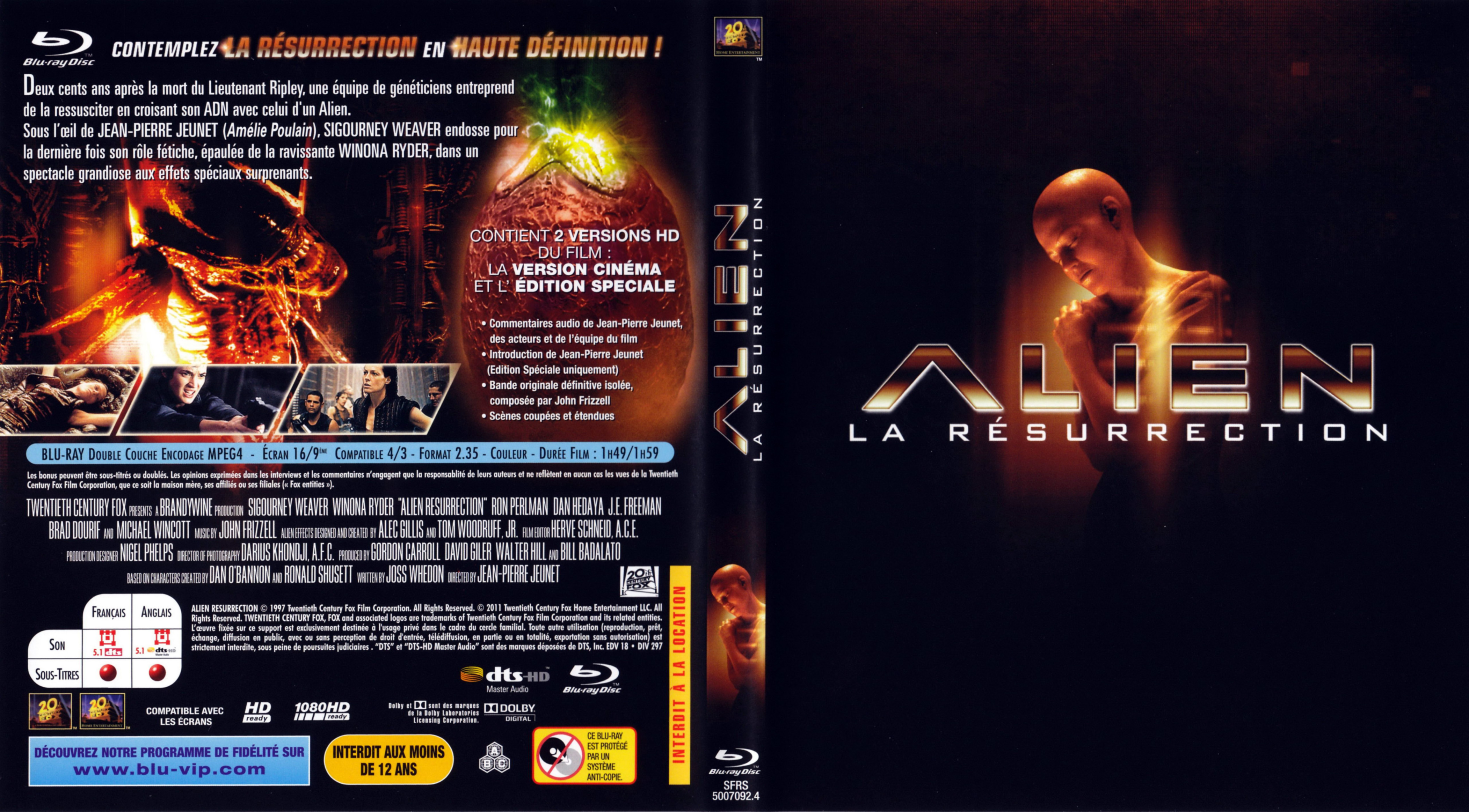 Jaquette DVD Alien la resurrection (BLU-RAY)