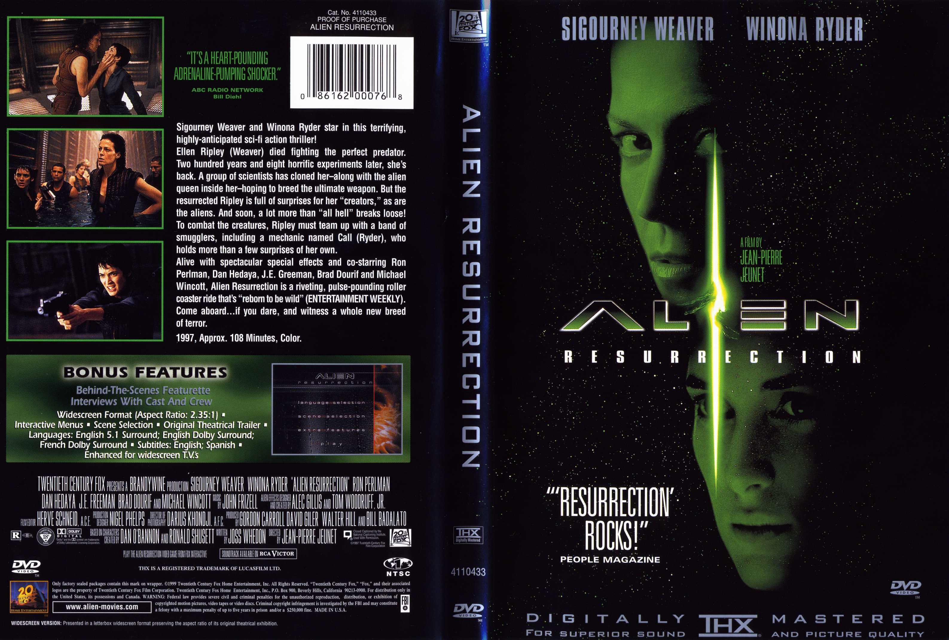 Jaquette DVD Alien la resurrection (Canadienne)