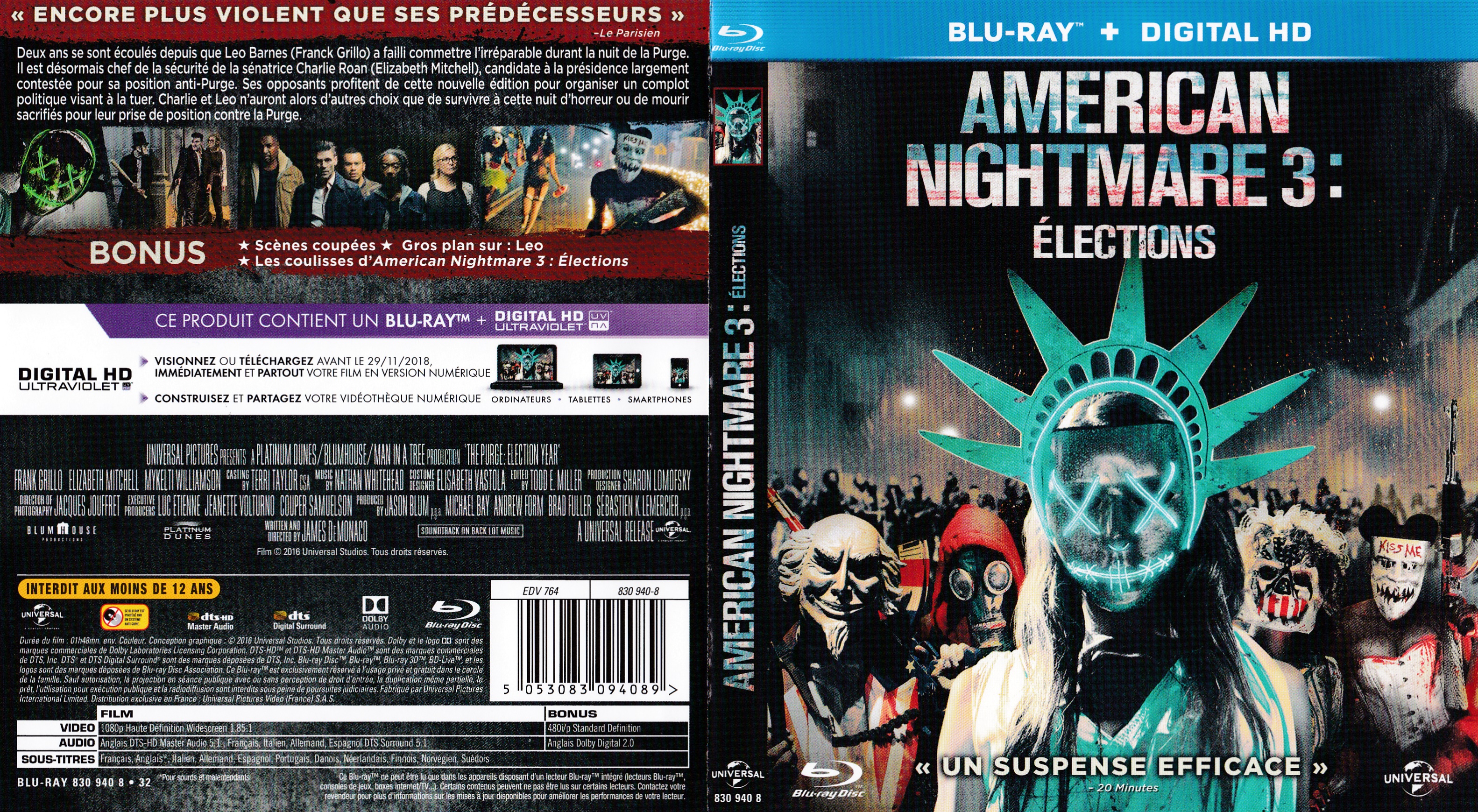 Jaquette DVD American Nightmare 3 : Elections (BLU-RAY)