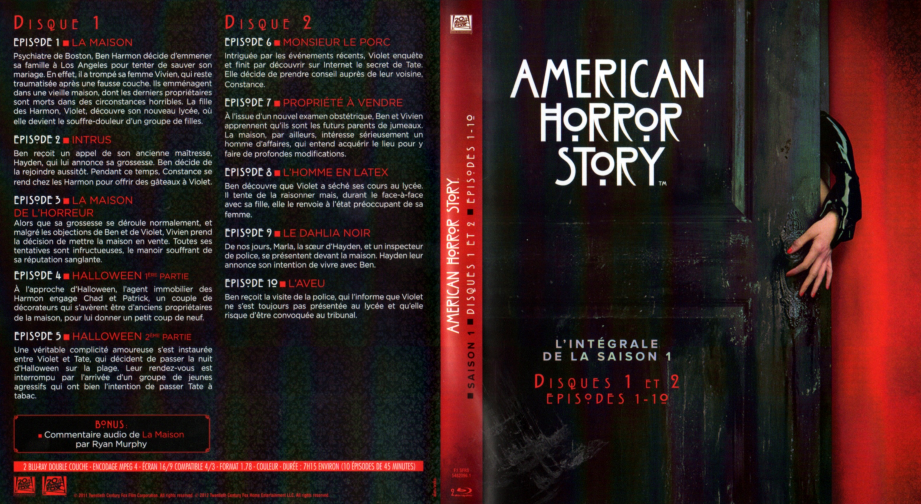 Jaquette DVD American horror story Saison 1 DVD 1 (BLU-RAY)