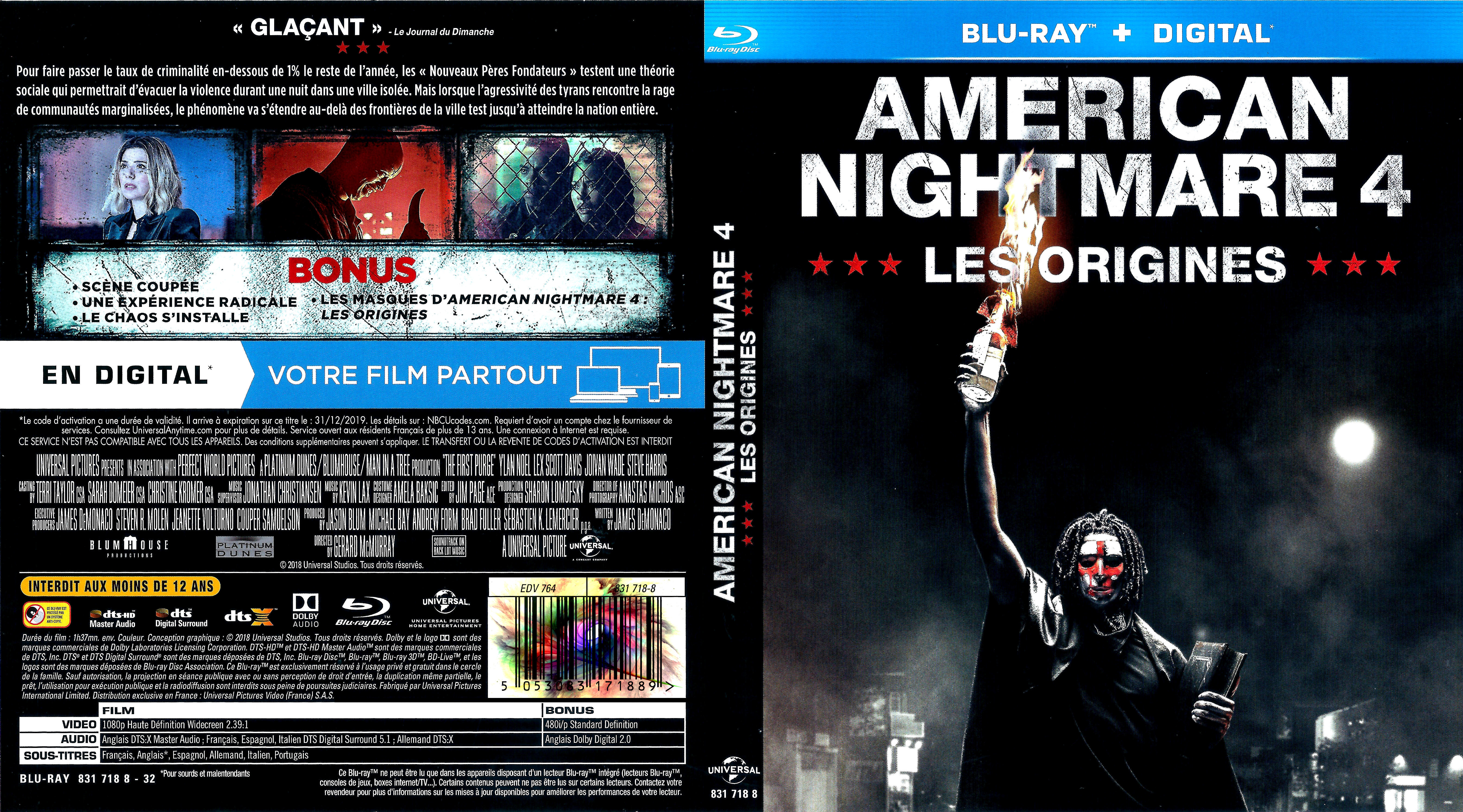 Jaquette DVD American nightmare 4 les origines (BLU-RAY)