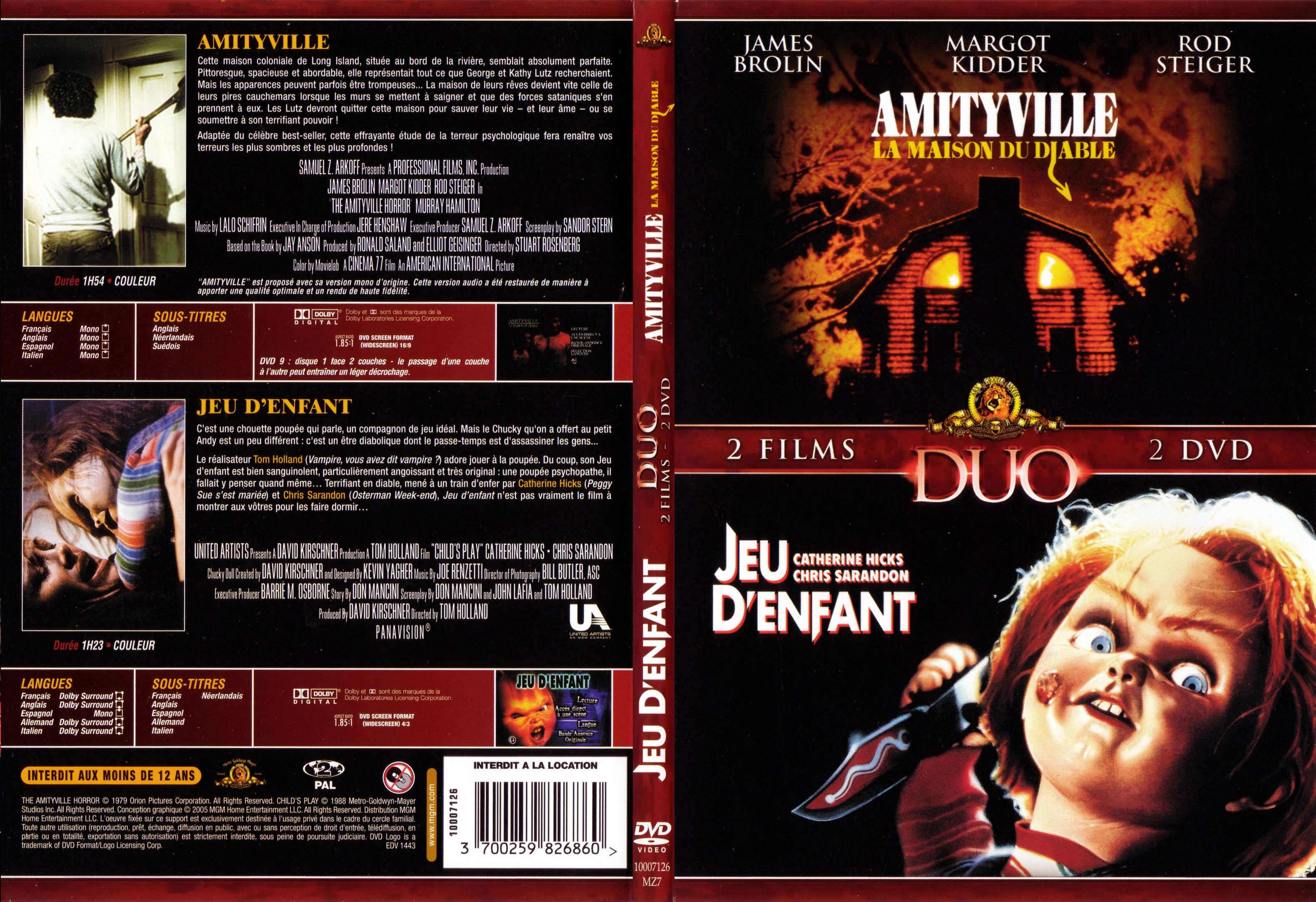 Jaquette DVD Amityville la maison du diable + Chucky Jeu d