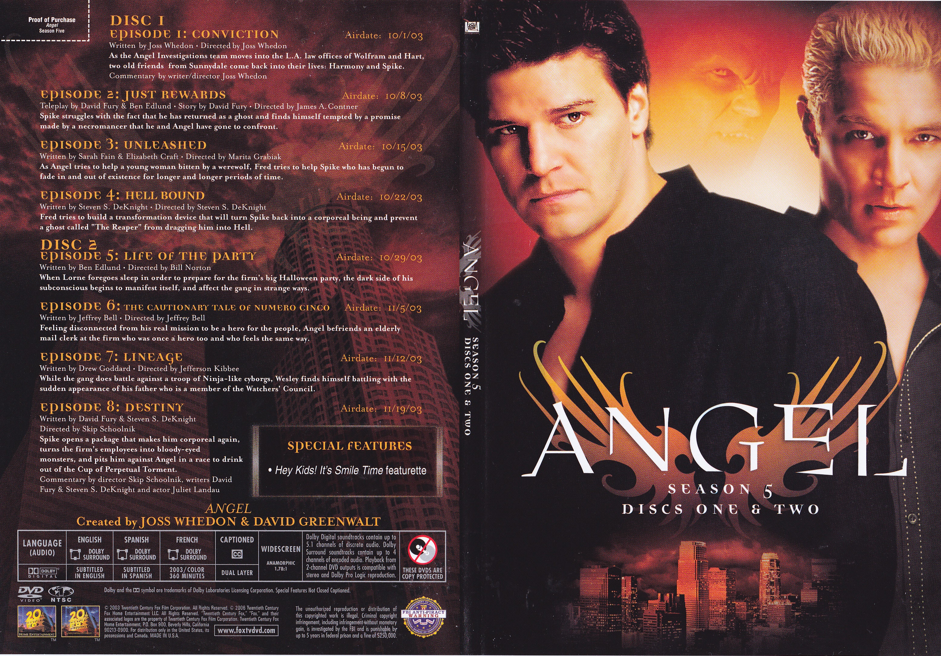Jaquette DVD Angel Saison 5 DVD 1 (Canadienne)