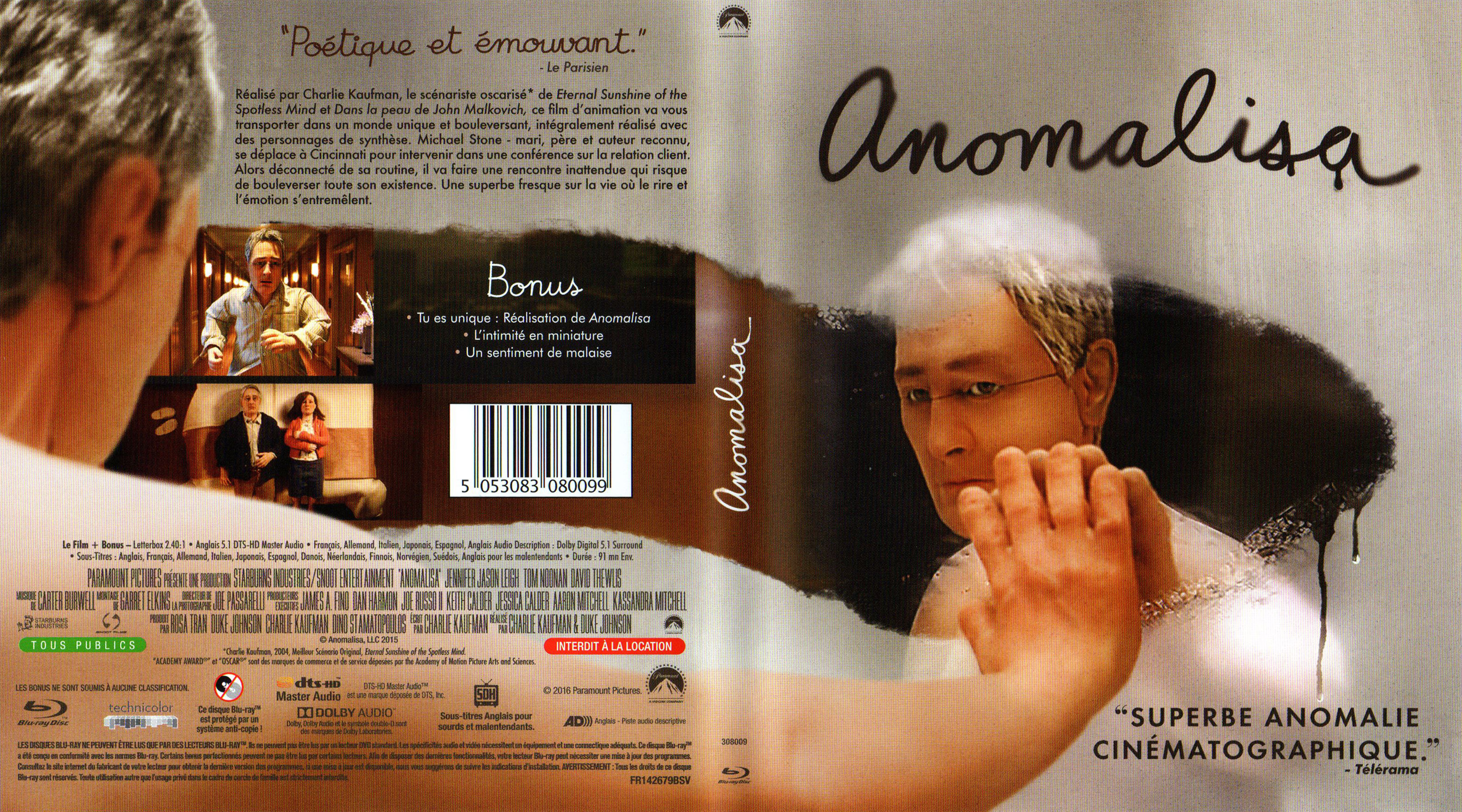 Jaquette DVD Anomalisa (BLU-RAY)
