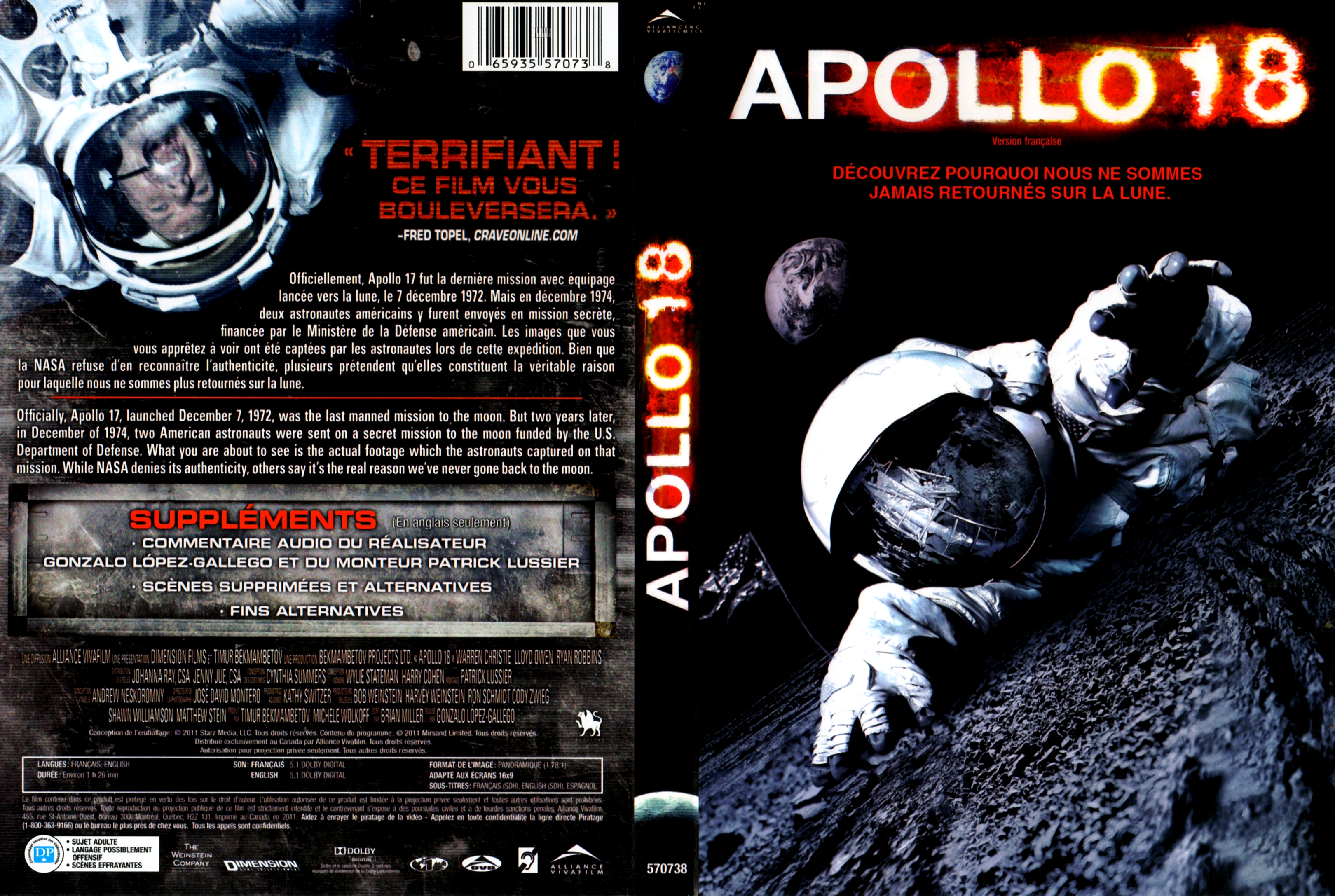 Jaquette DVD Apollo 18 (Canadienne)