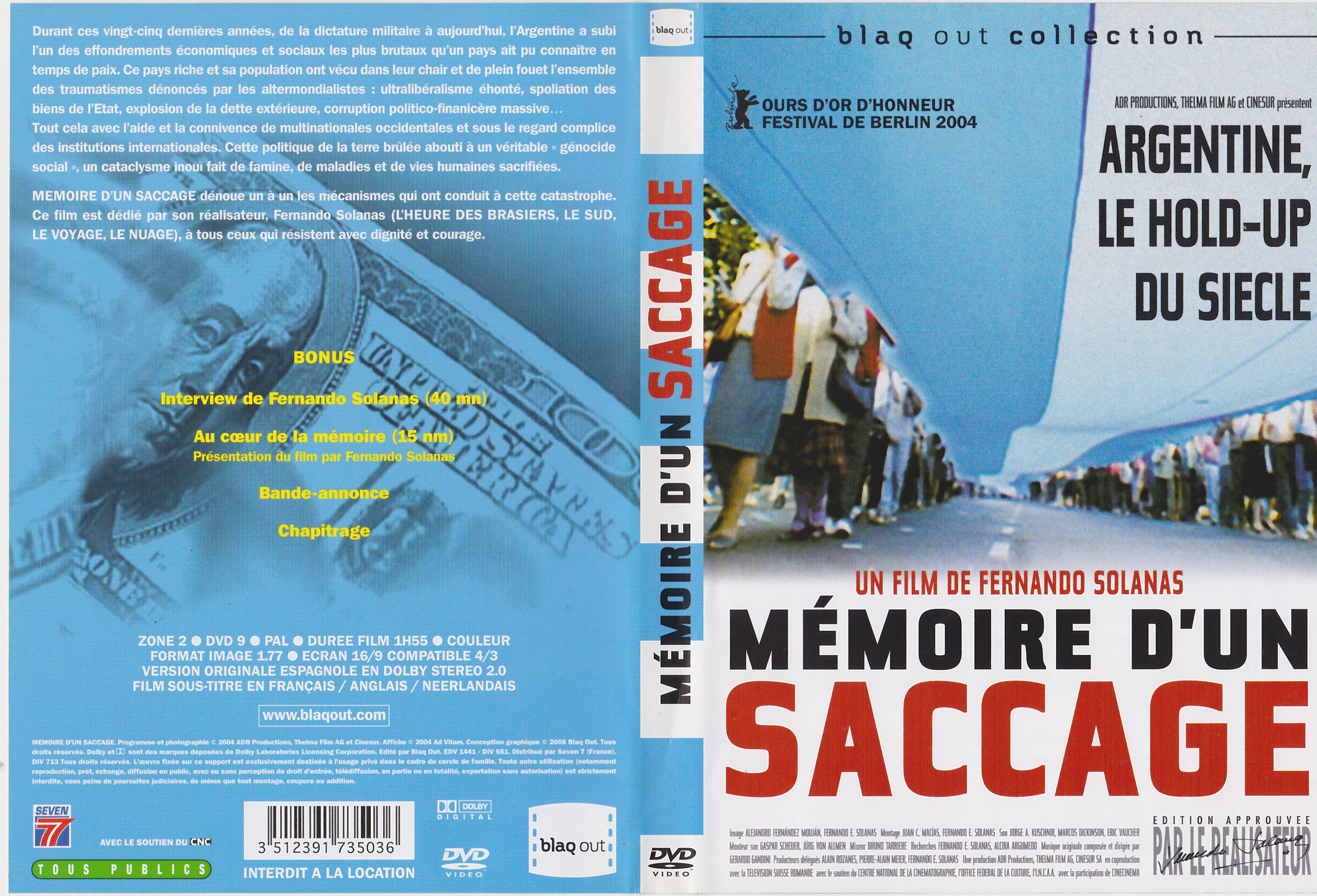Jaquette DVD Argentine - Mmoire d