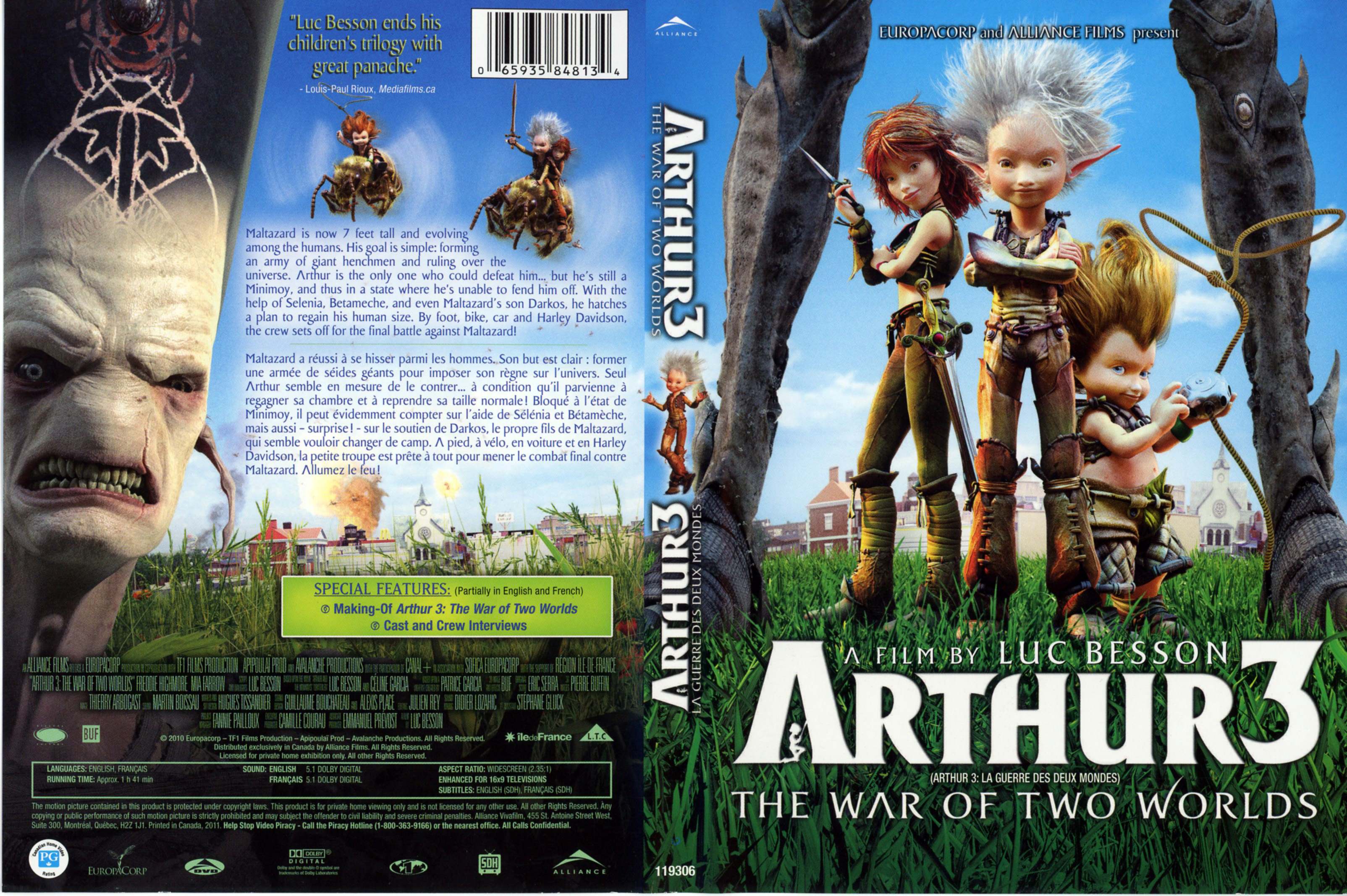 Jaquette DVD Arthur 3 The war of two worlds - Arthur 3 la guerre des deux mondes (Canadienne)