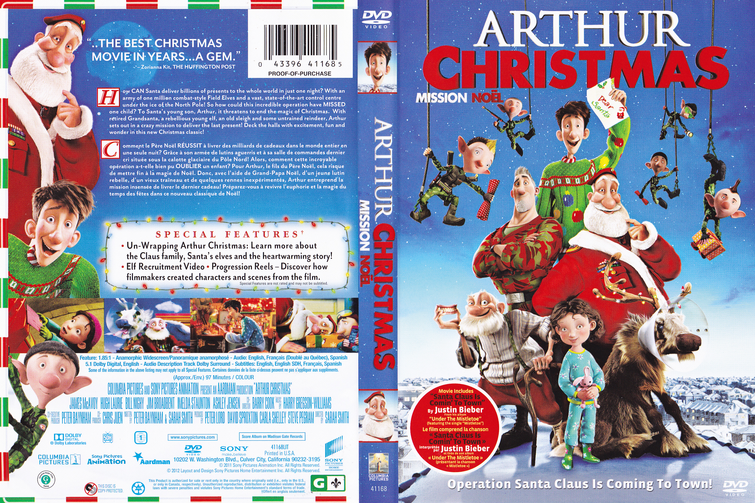 Jaquette DVD Arthur Christmas - Mission Noel (Canadienne)