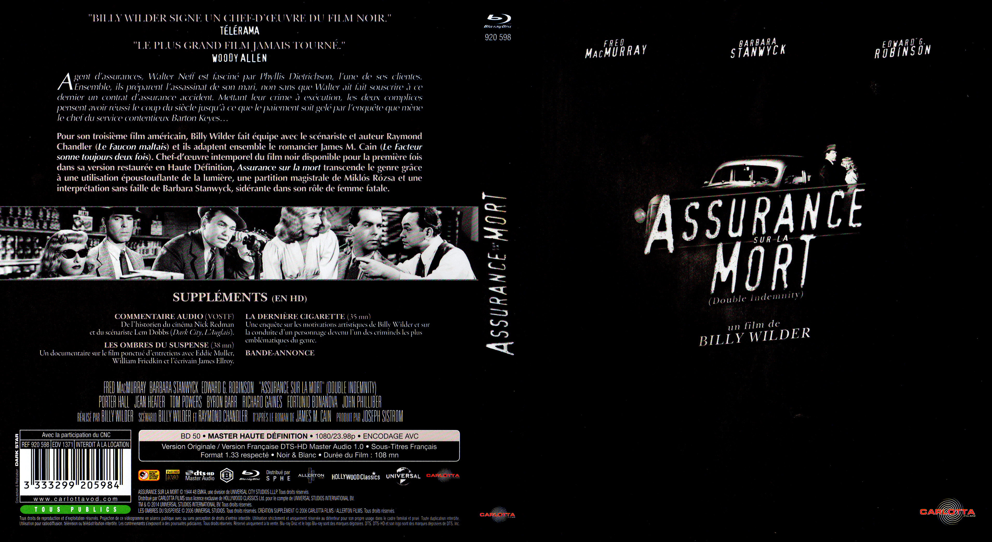 Jaquette DVD Assurance sur la mort (BLU-RAY)