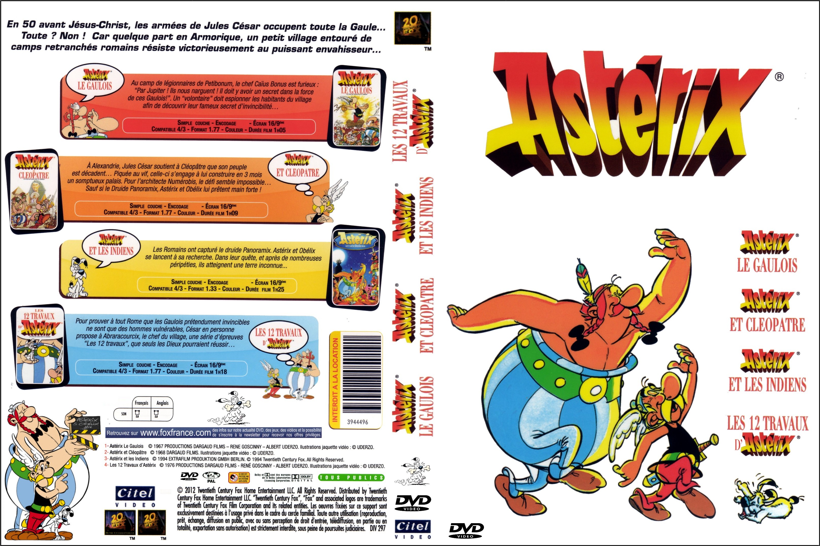 Jaquette DVD Asterix le gaulois + Asterix et Clopatre + Asterix et les indiens + Les 12 travaux d