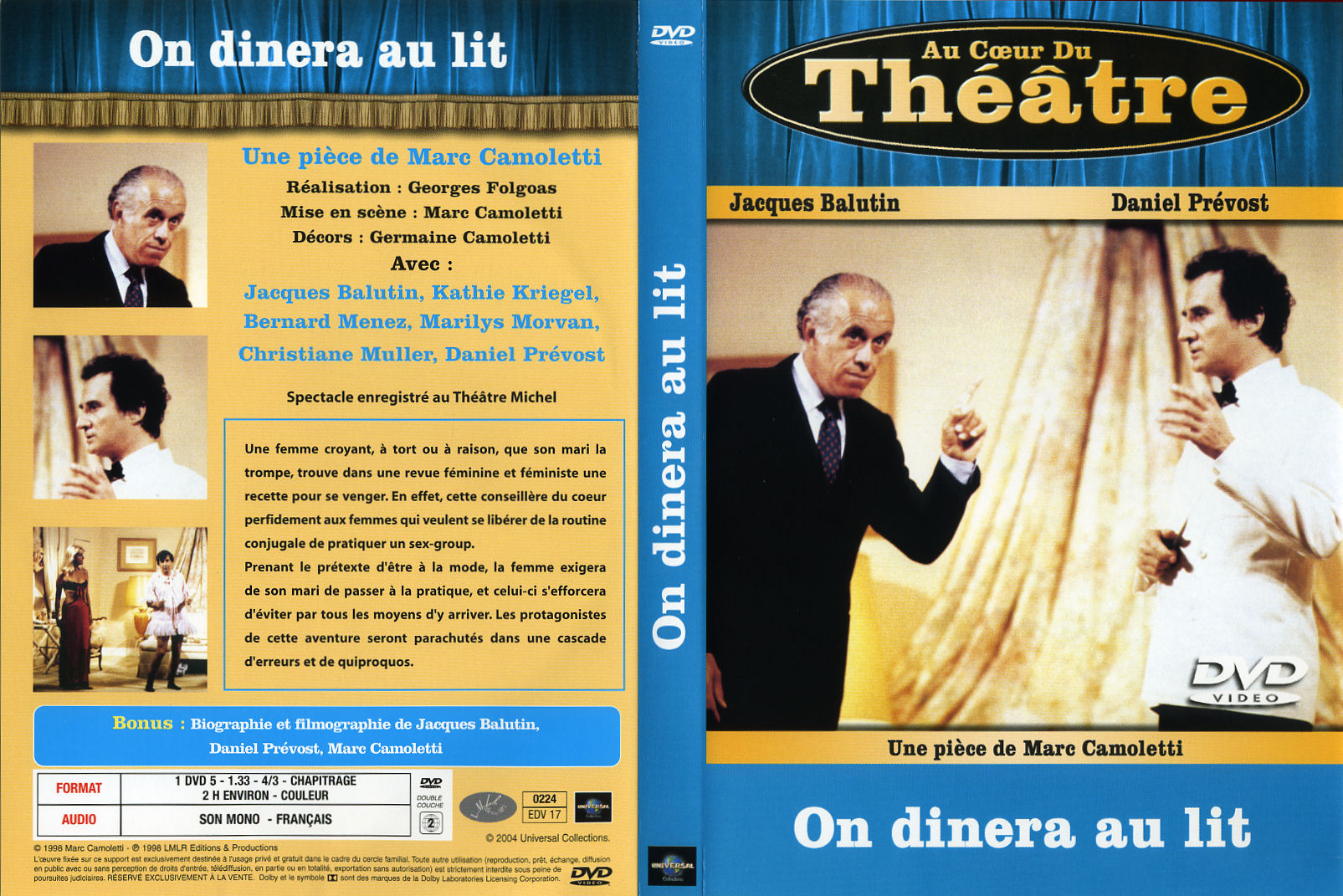 Jaquette DVD Au coeur du theatre - On dinera au lit