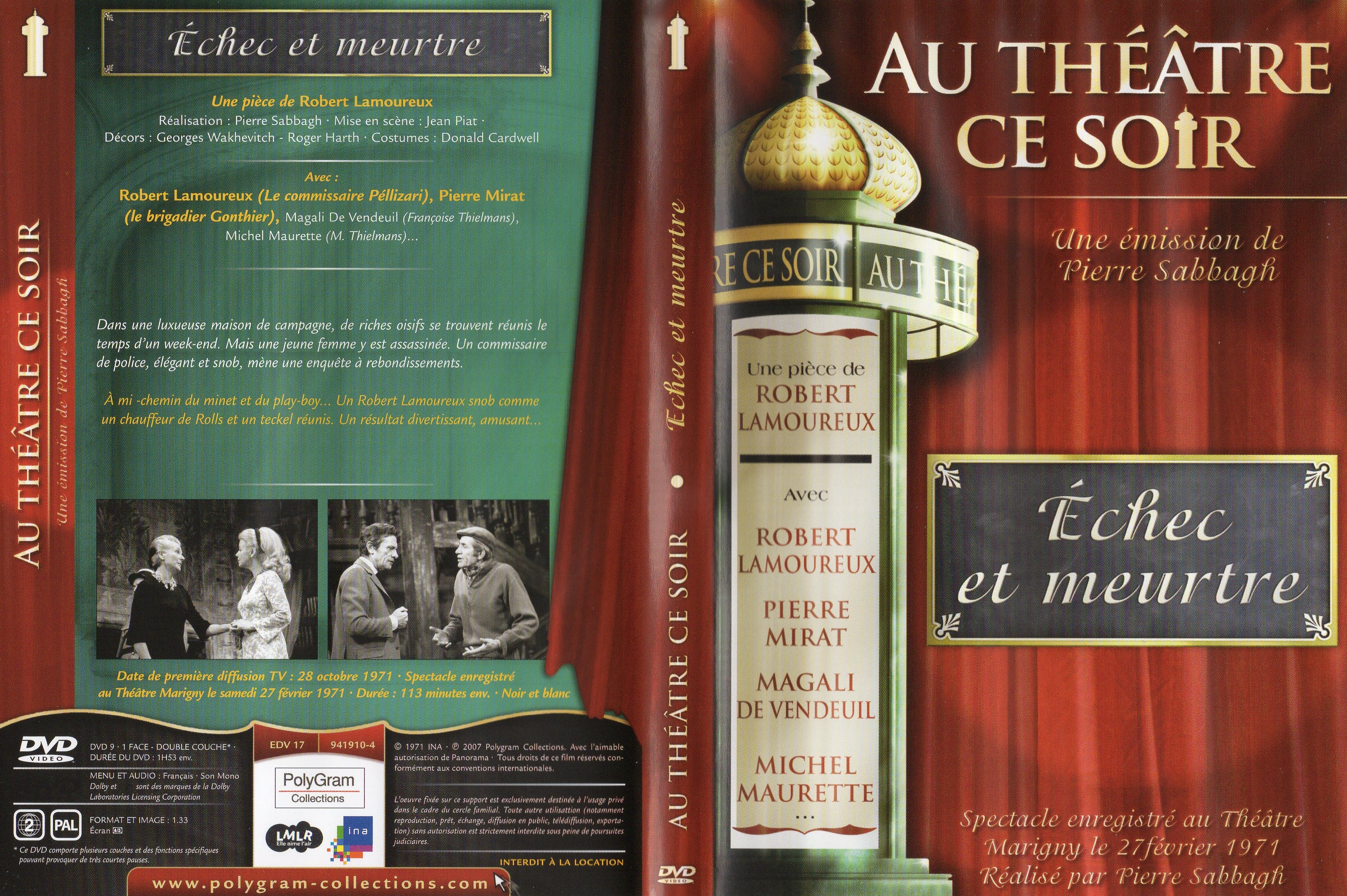 Jaquette DVD Au thatre ce soir - Echec et meurtre v2
