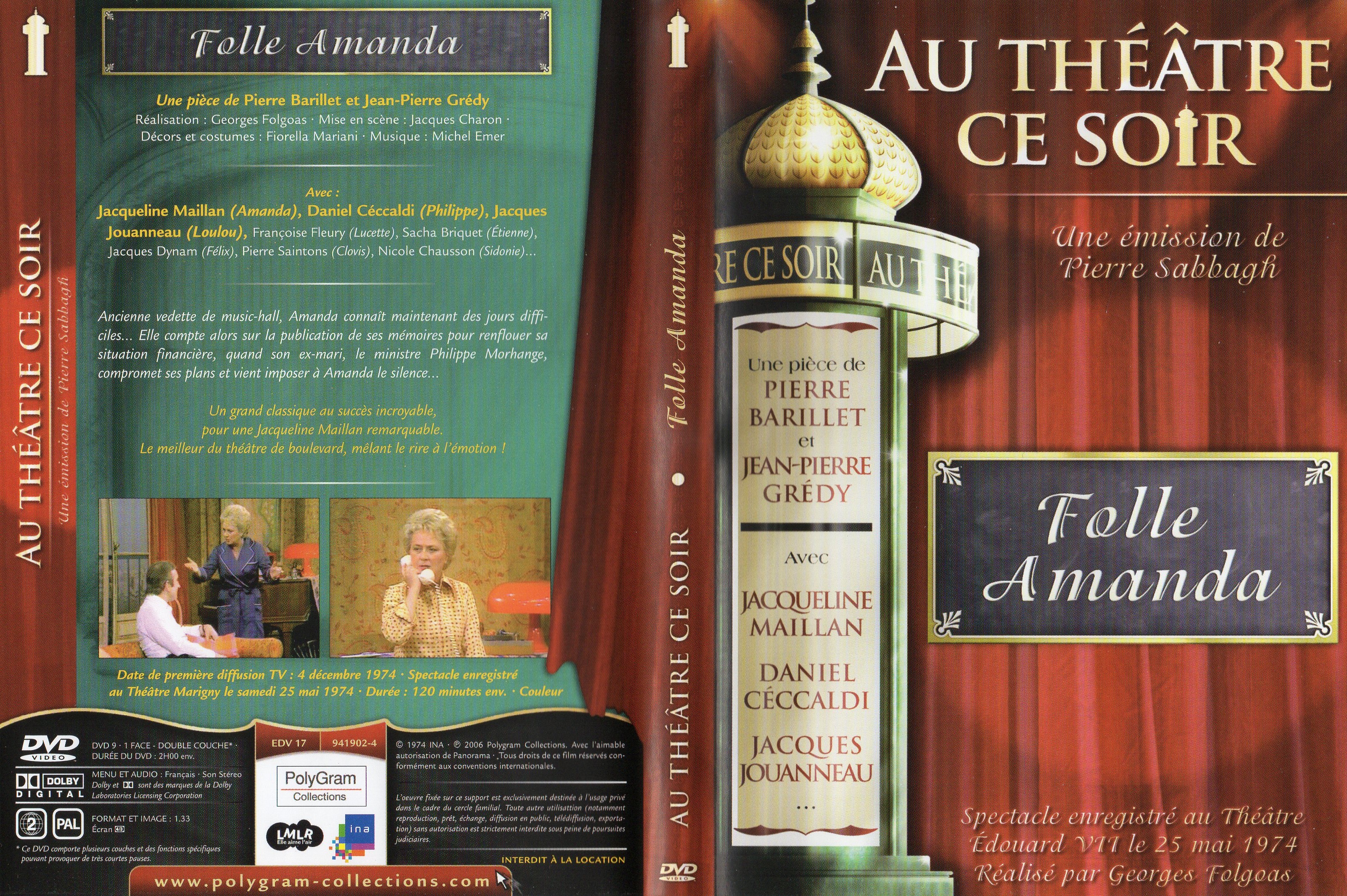 Jaquette DVD Au thatre ce soir - Folle Amanda v2