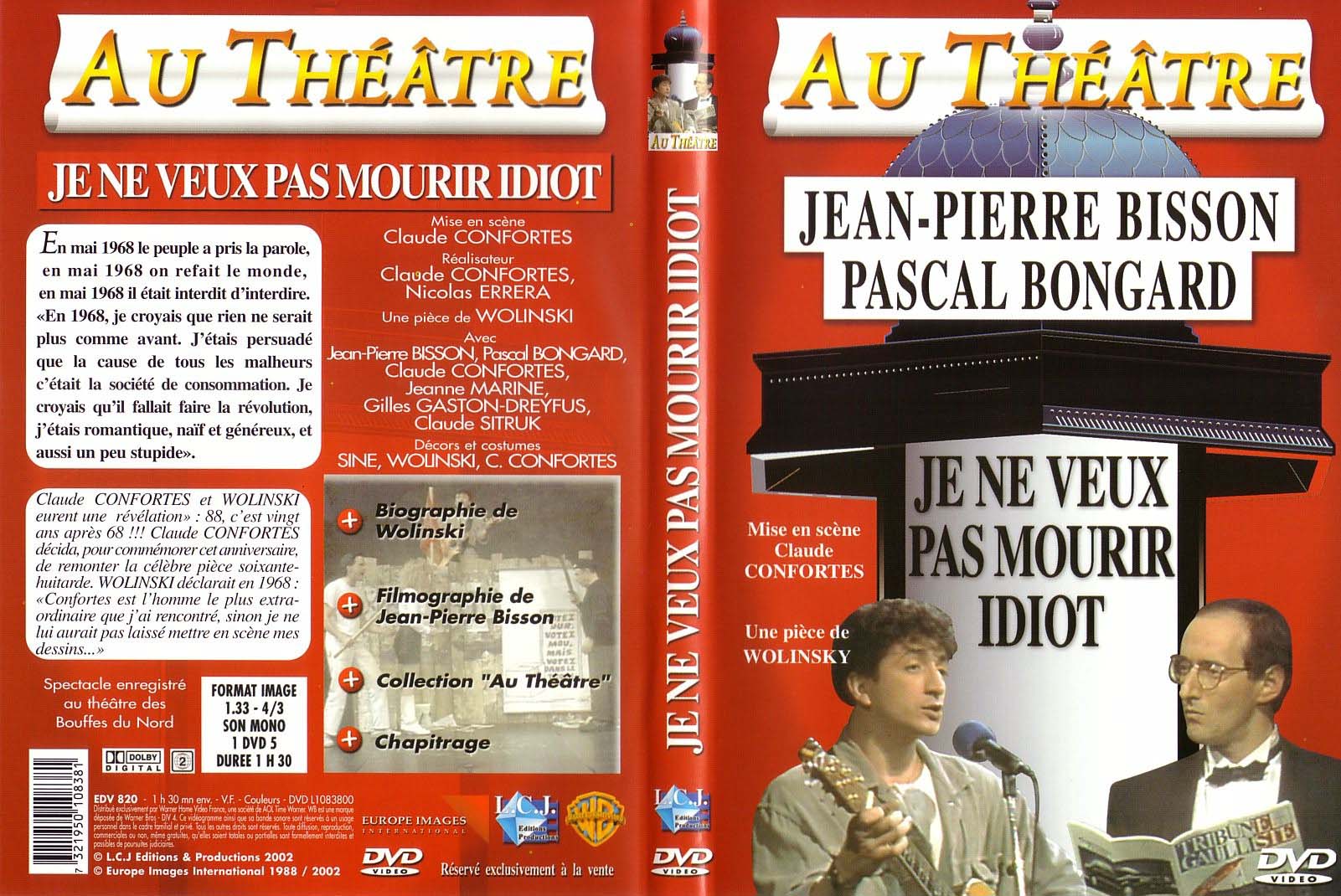 Jaquette DVD Au theatre - je ne veux pas mourir idiot