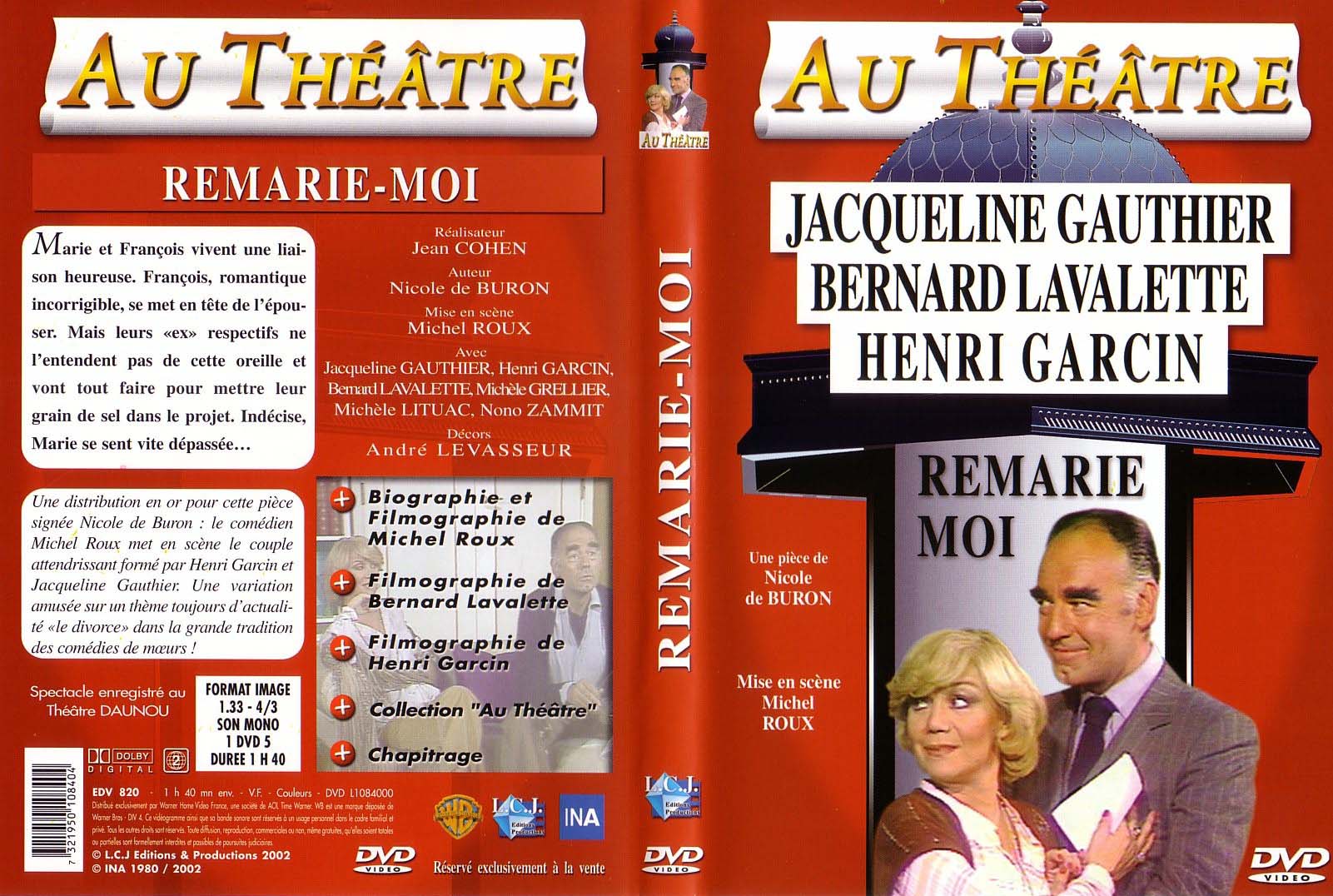 Jaquette DVD Au theatre - remarie moi