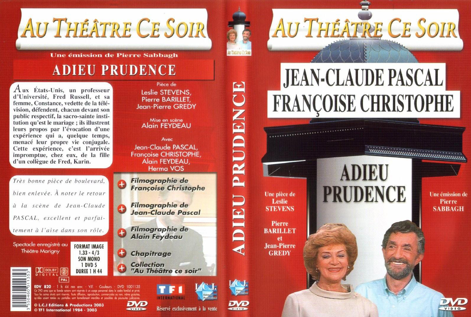 Jaquette DVD Au theatre ce soir - Adieu prudence