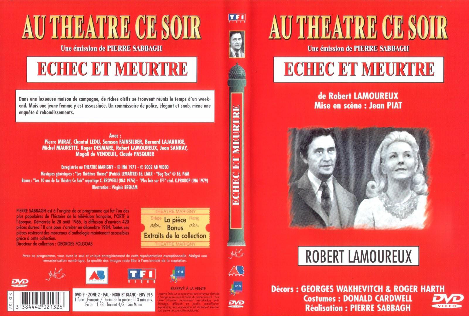 Jaquette DVD Au theatre ce soir - Echec et meurtre