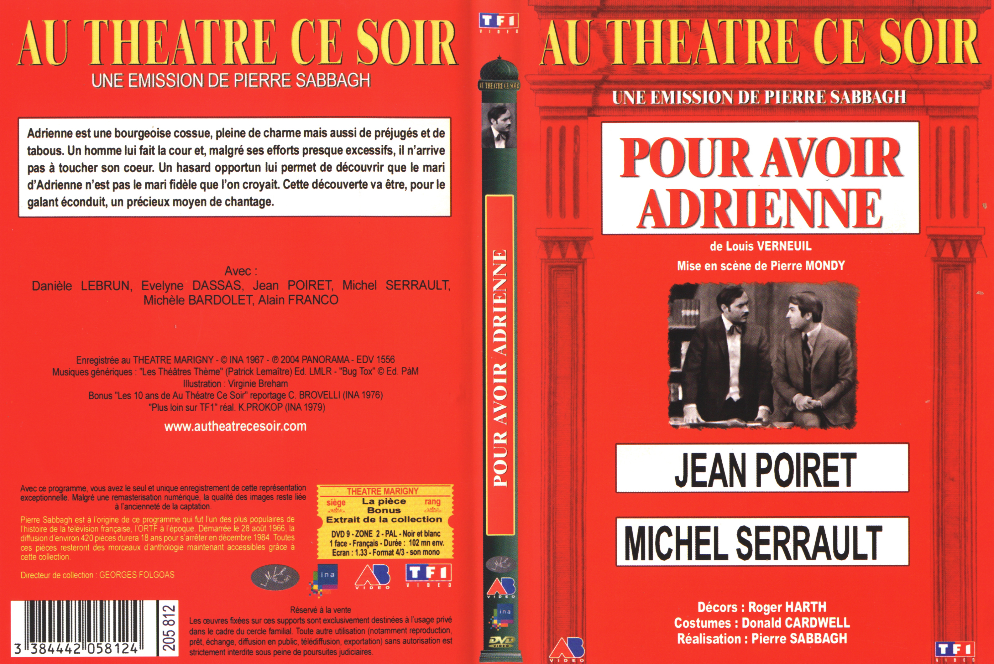 Jaquette DVD Au thatre ce soir - Pour avoir Adrienne v2