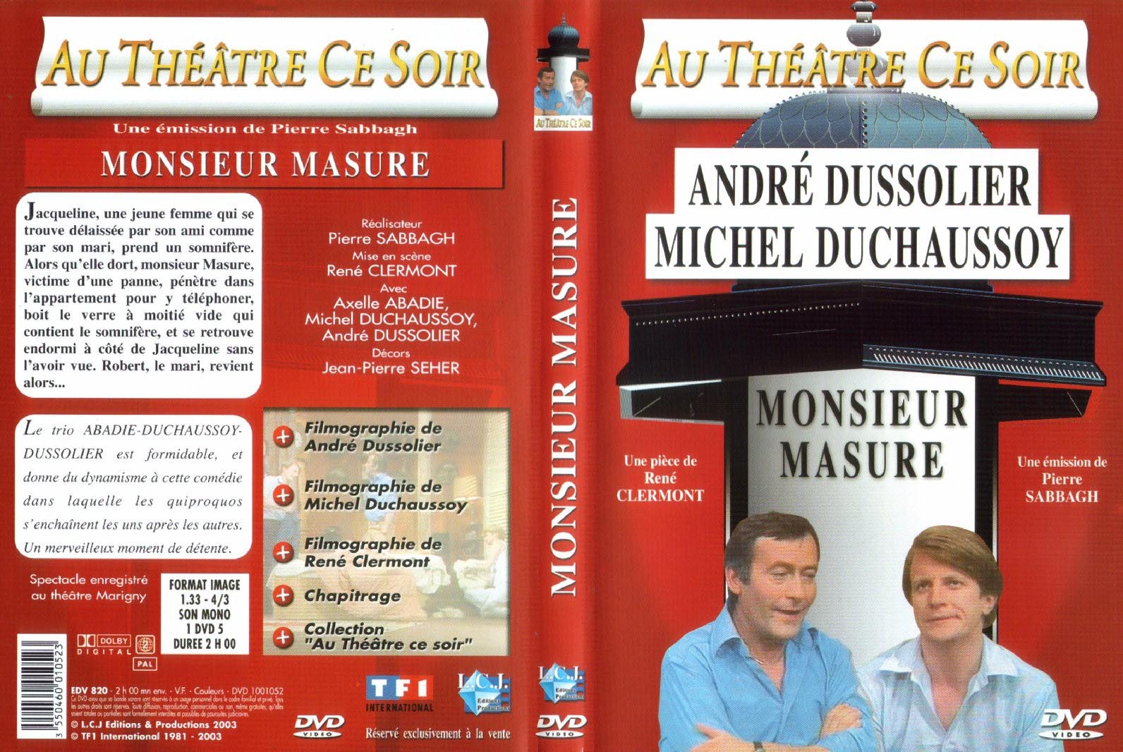 Jaquette DVD Au theatre ce soir - monsieur masure