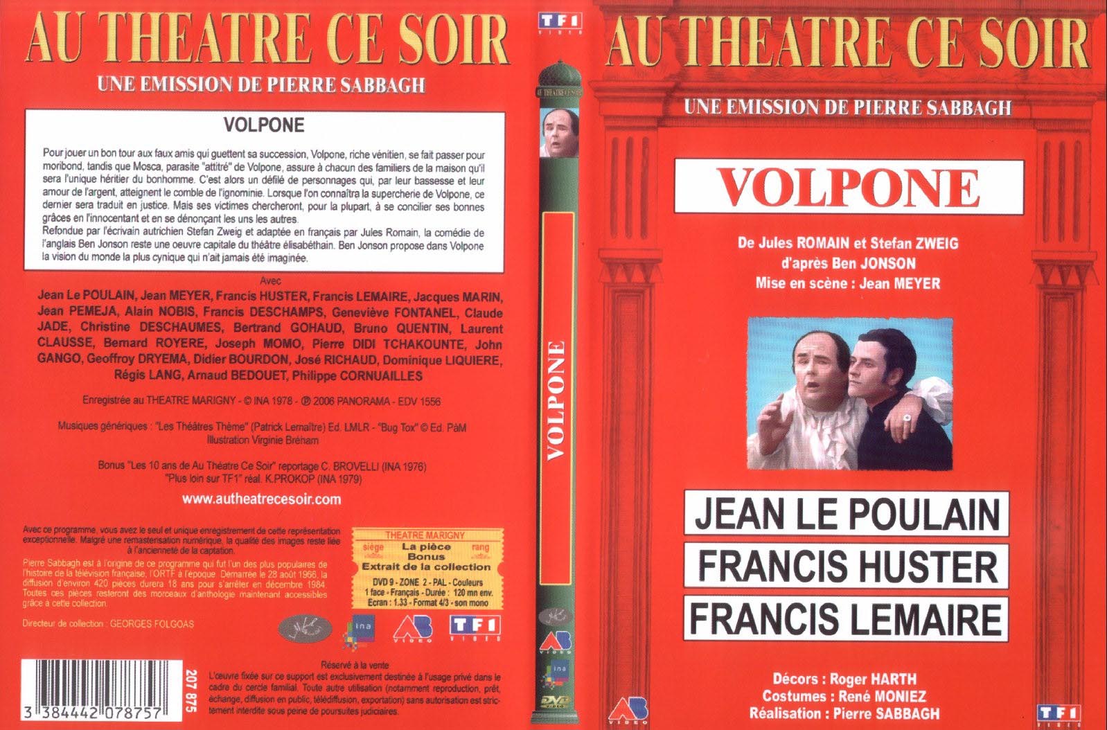 Jaquette DVD Au theatre ce soir - volpone