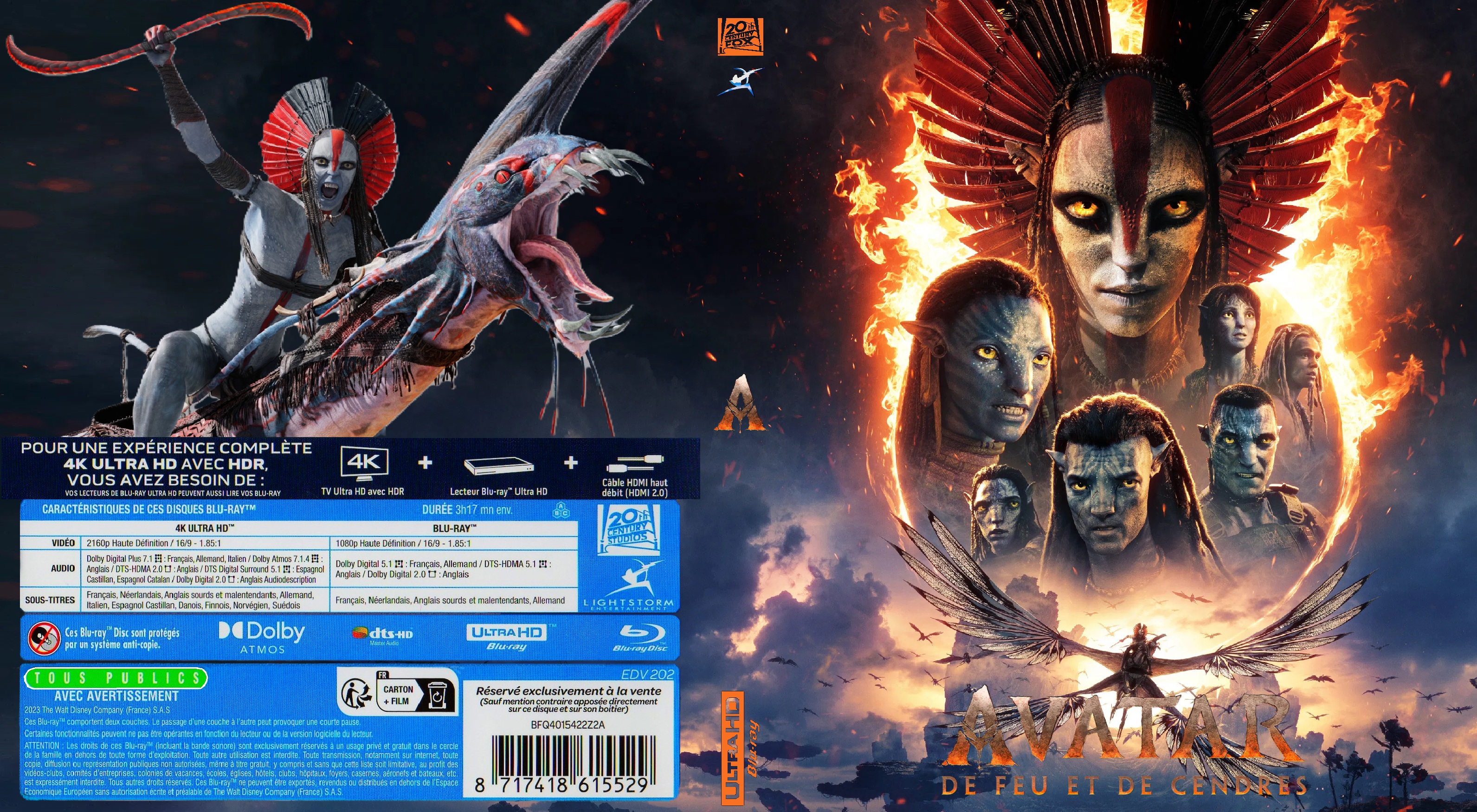 Jaquette DVD Avatar De Feu Et De Cendres 4K  BLU RAY custom