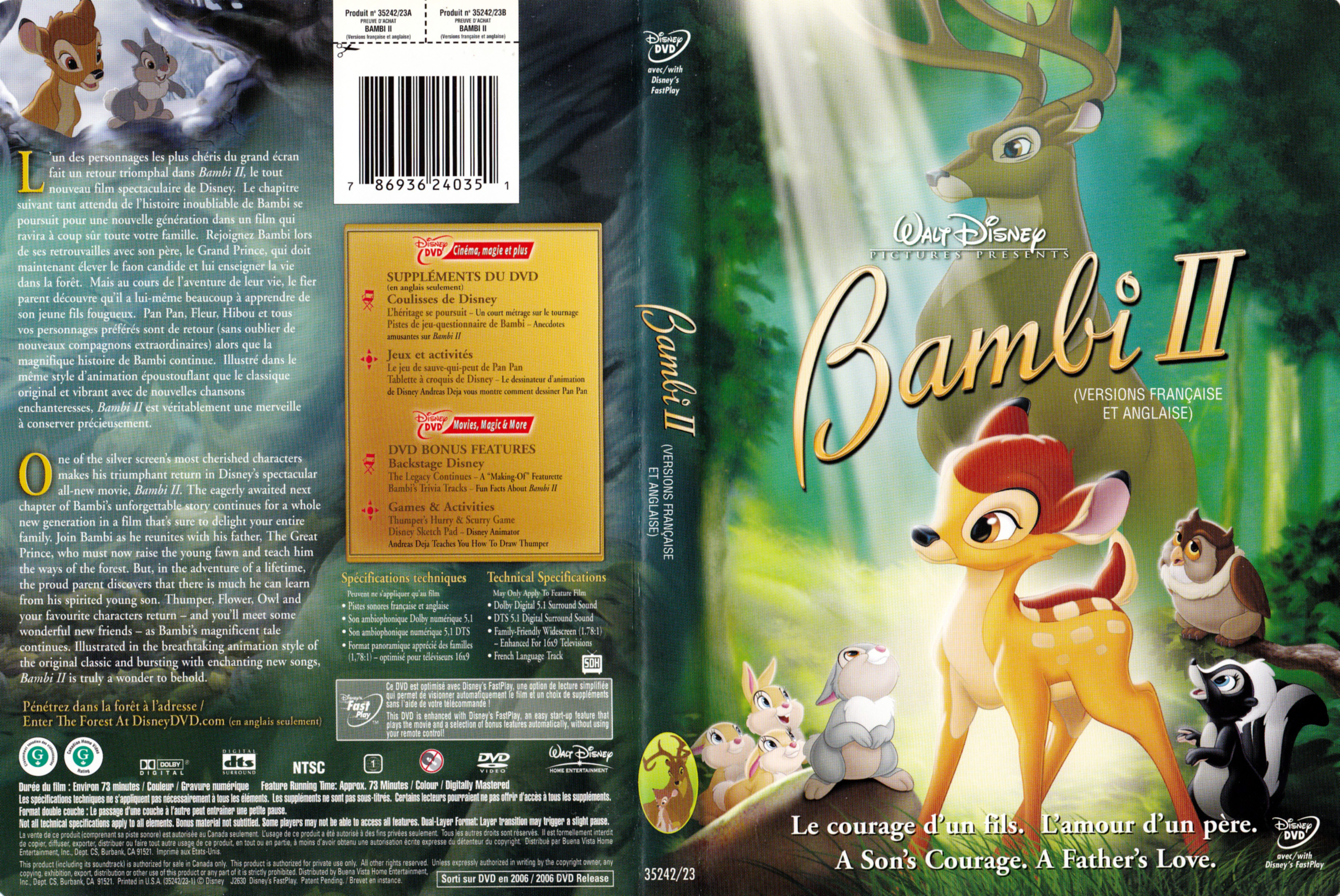 Jaquette DVD Bambi 2 (Canadienne)