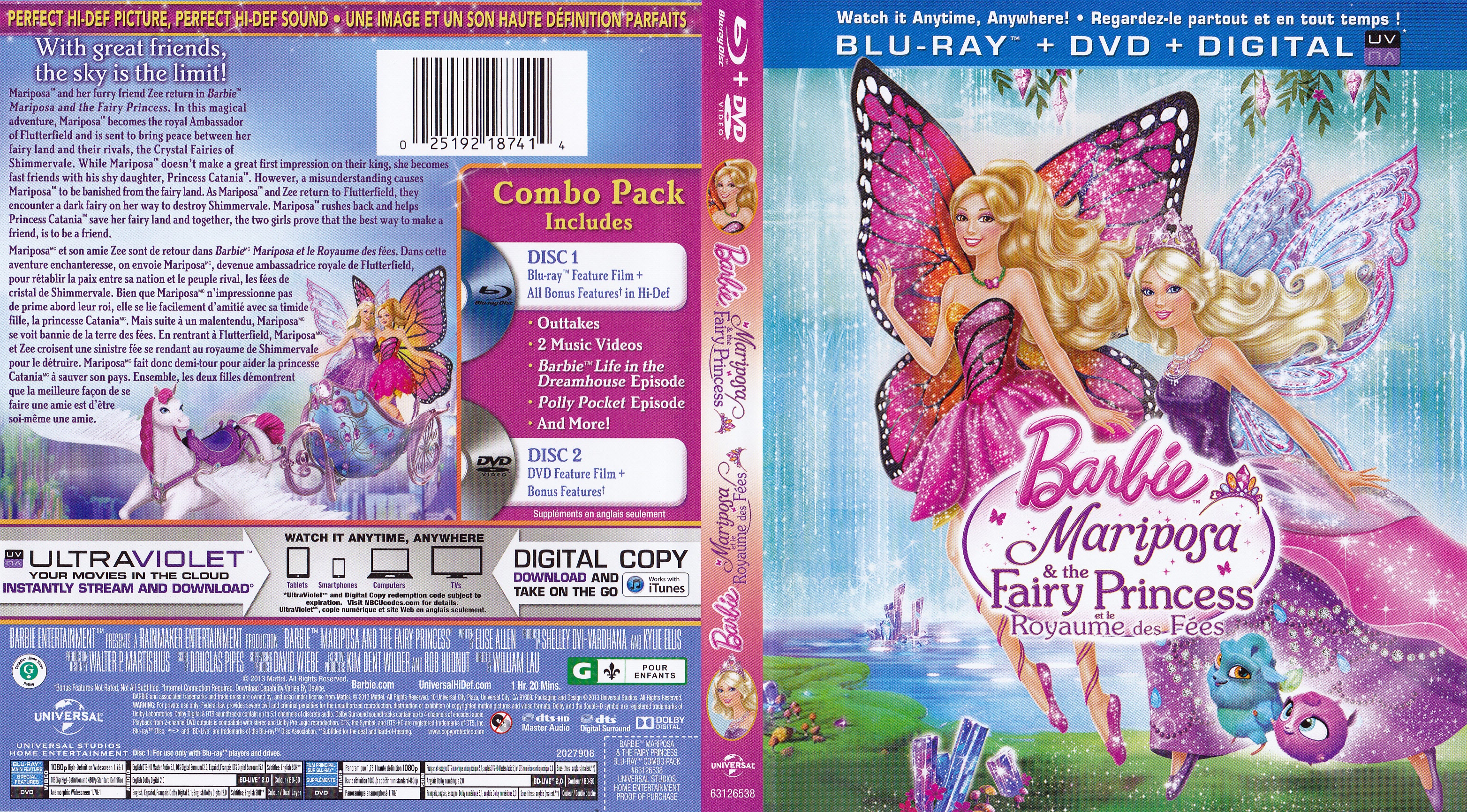 Jaquette DVD Barbie Mariposa and the fairy princess - Barbie mariposa et ses amies les fes papillons (Canadienne) (BLU-RAY)