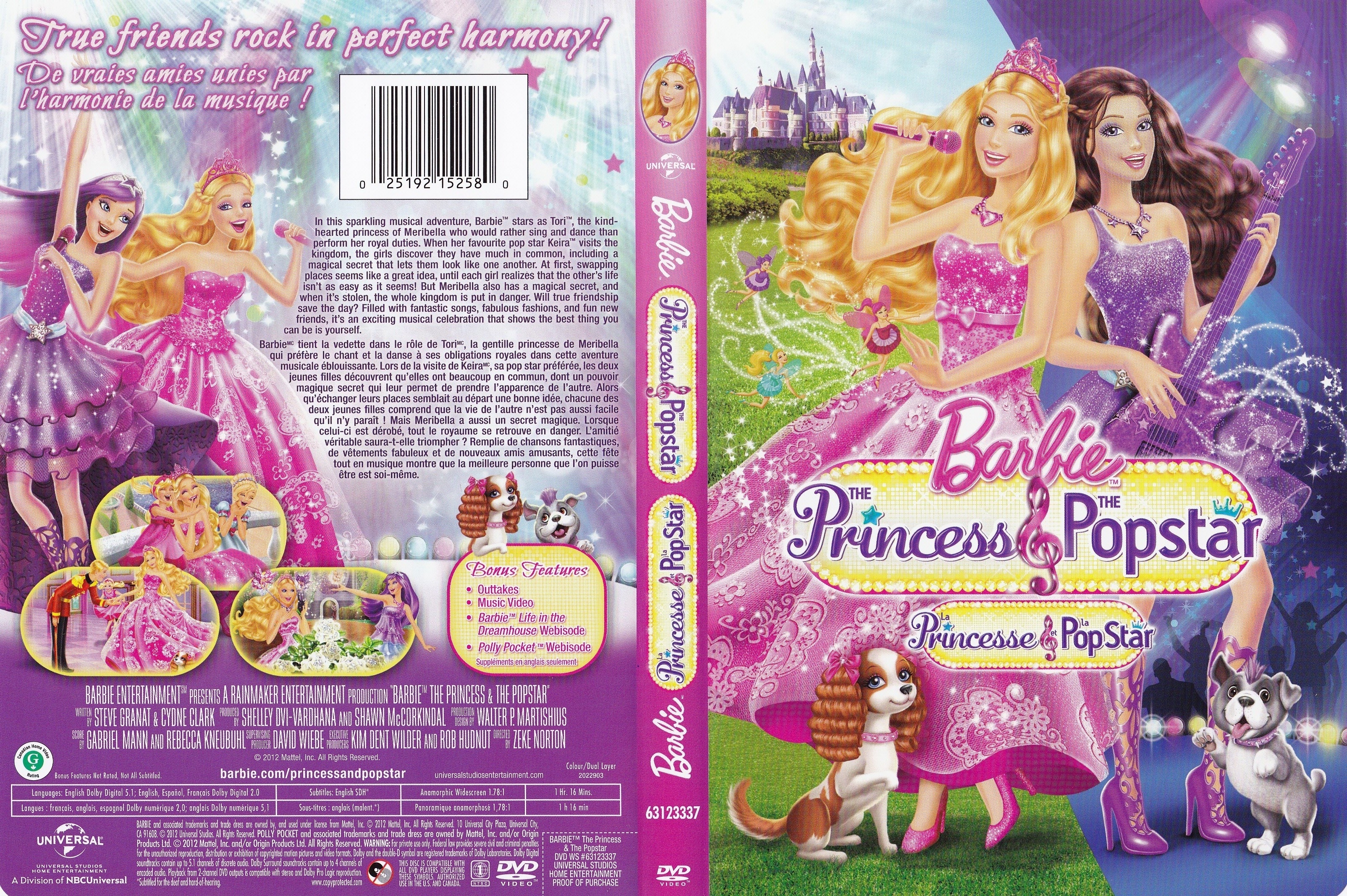 Jaquette DVD Barbie la princesse et popstar (Canadienne)
