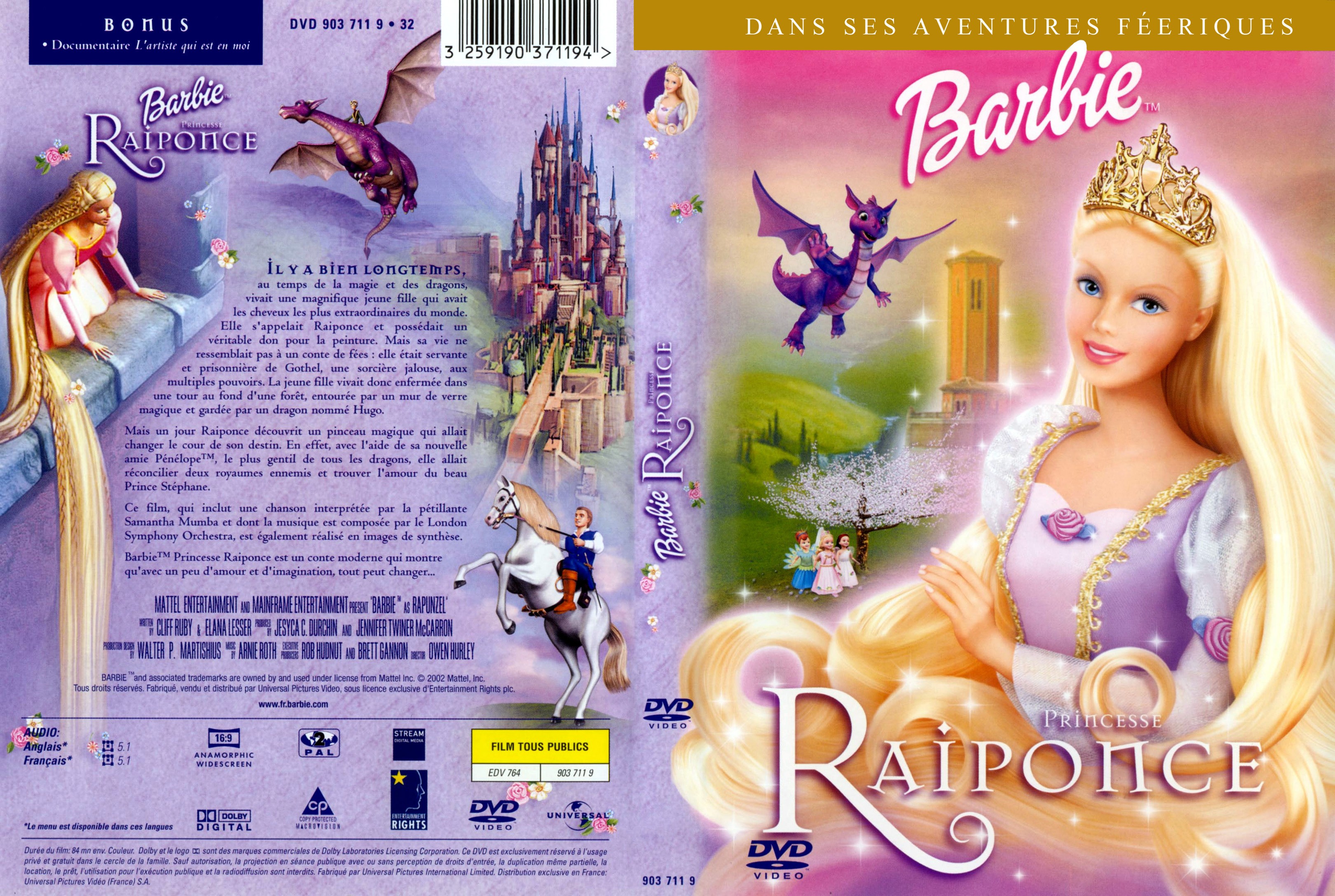 Jaquette DVD Barbie princesse Raiponce