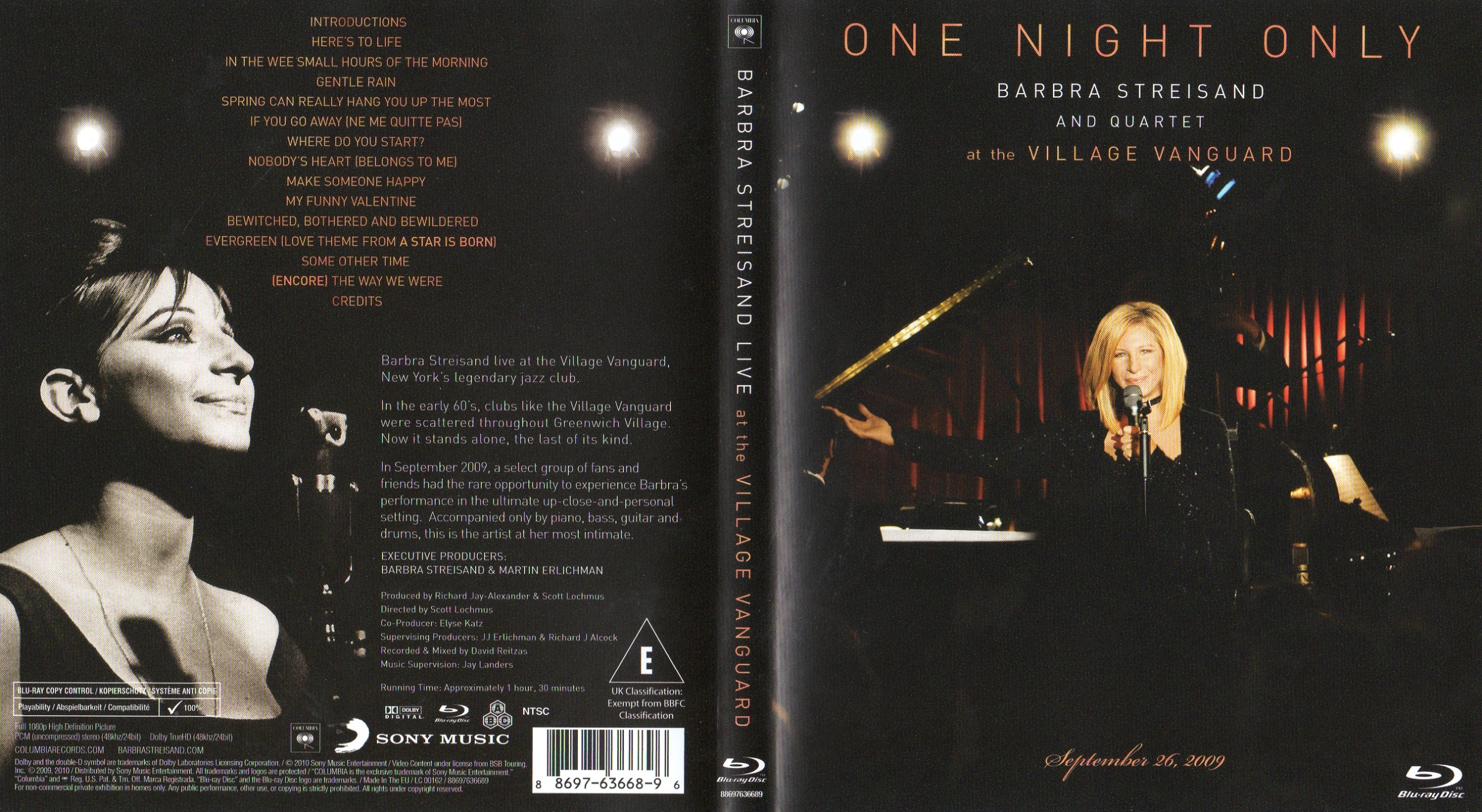 Jaquette DVD Barbra Streisand One Night Only Zone 1 (BLU-RAY)