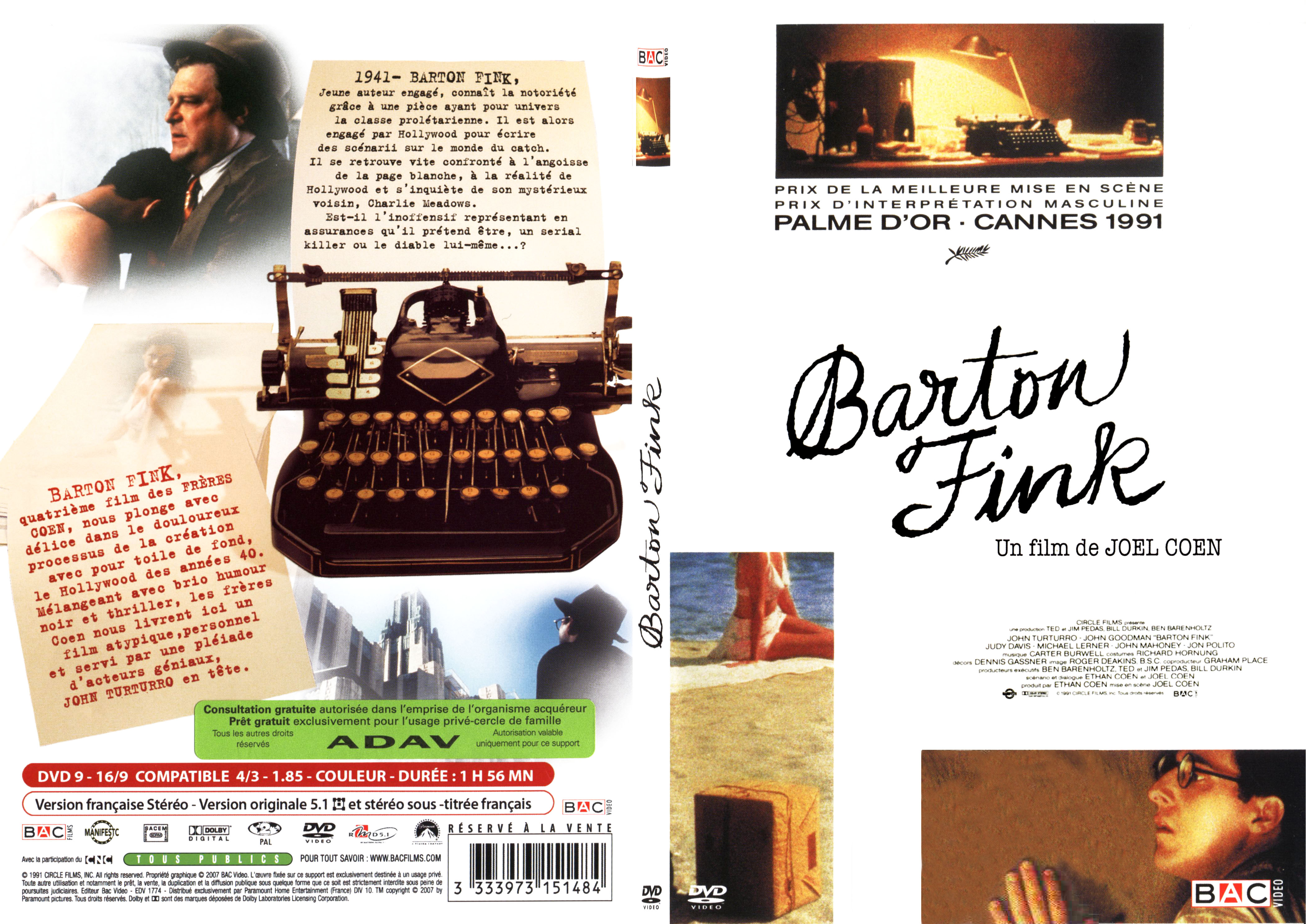 Jaquette DVD Barton Fink - SLIM