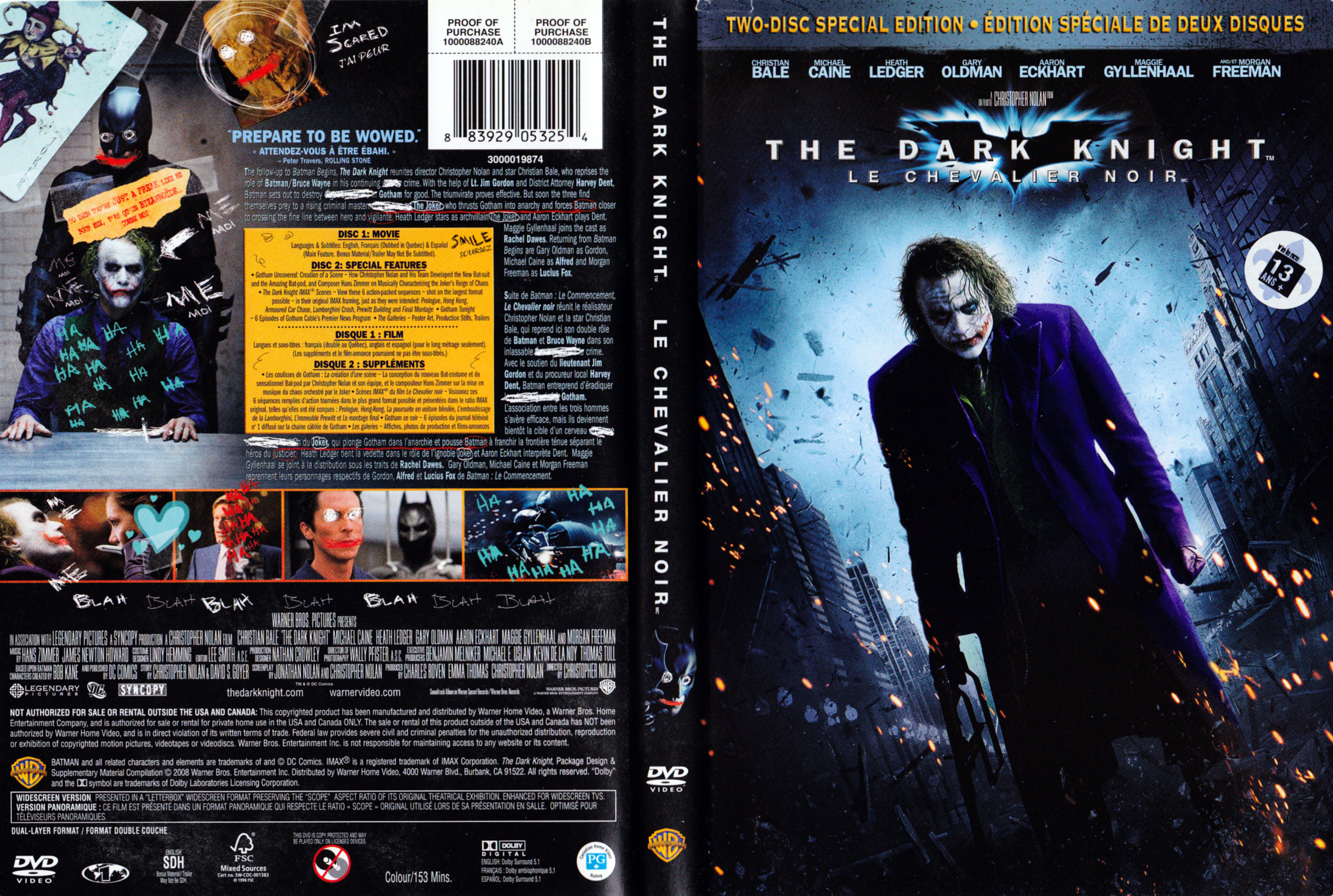 Jaquette DVD Batman le chevalier noir - Batman the dark night (Canadienne)