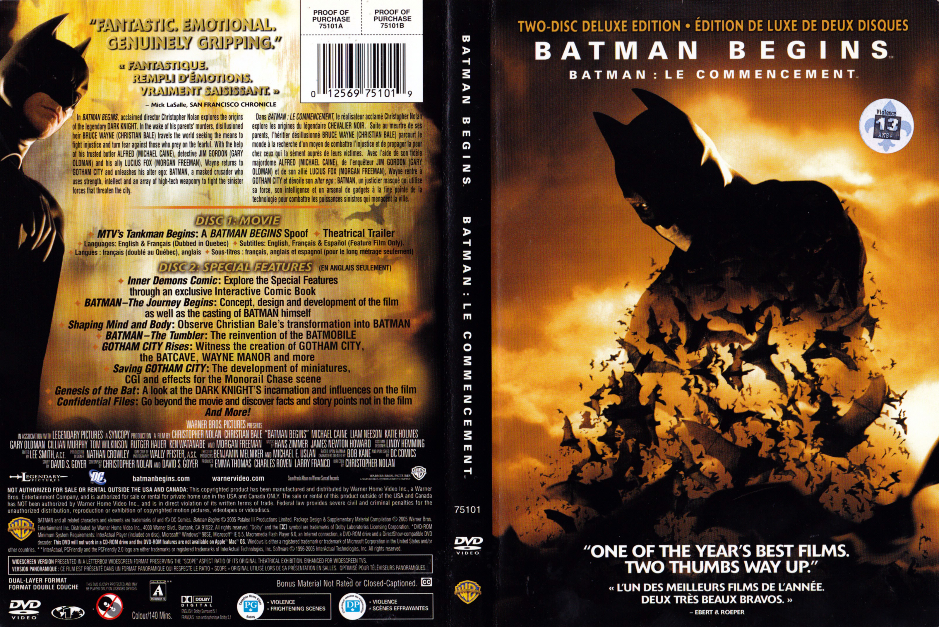 Jaquette DVD Batman le commencement - Batman begins (Canadienne)