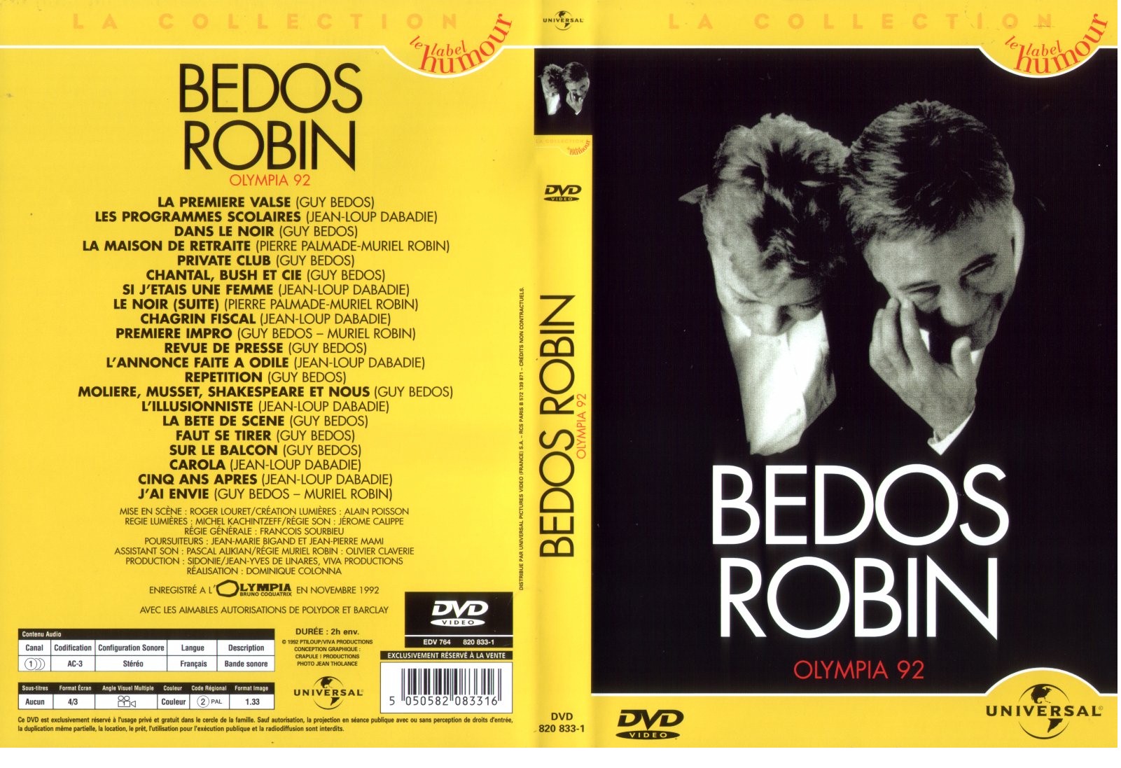 Jaquette DVD Bedos Robin Olympia 92