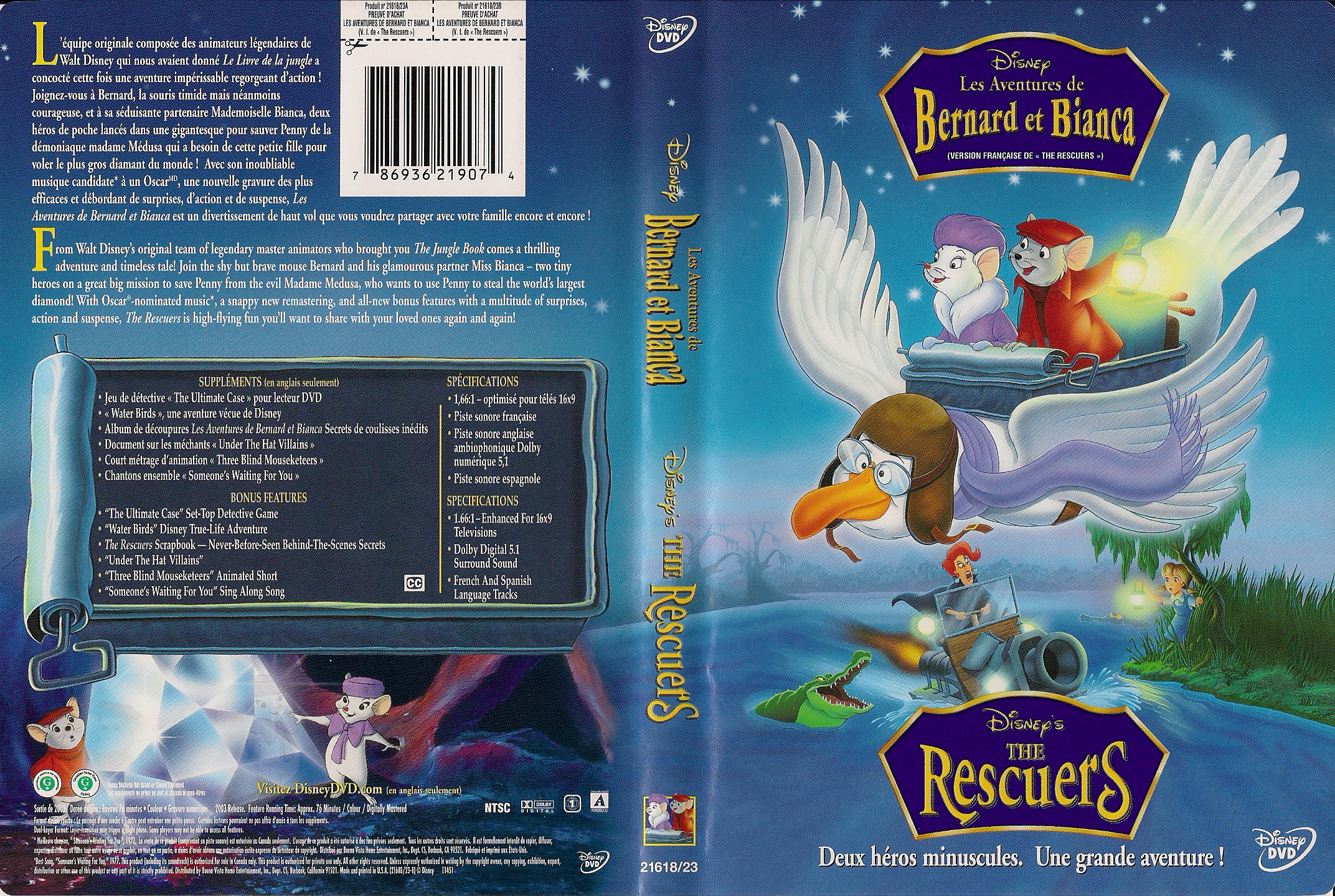 Jaquette DVD Bernard et Bianca - The rescuers (Canadienne)