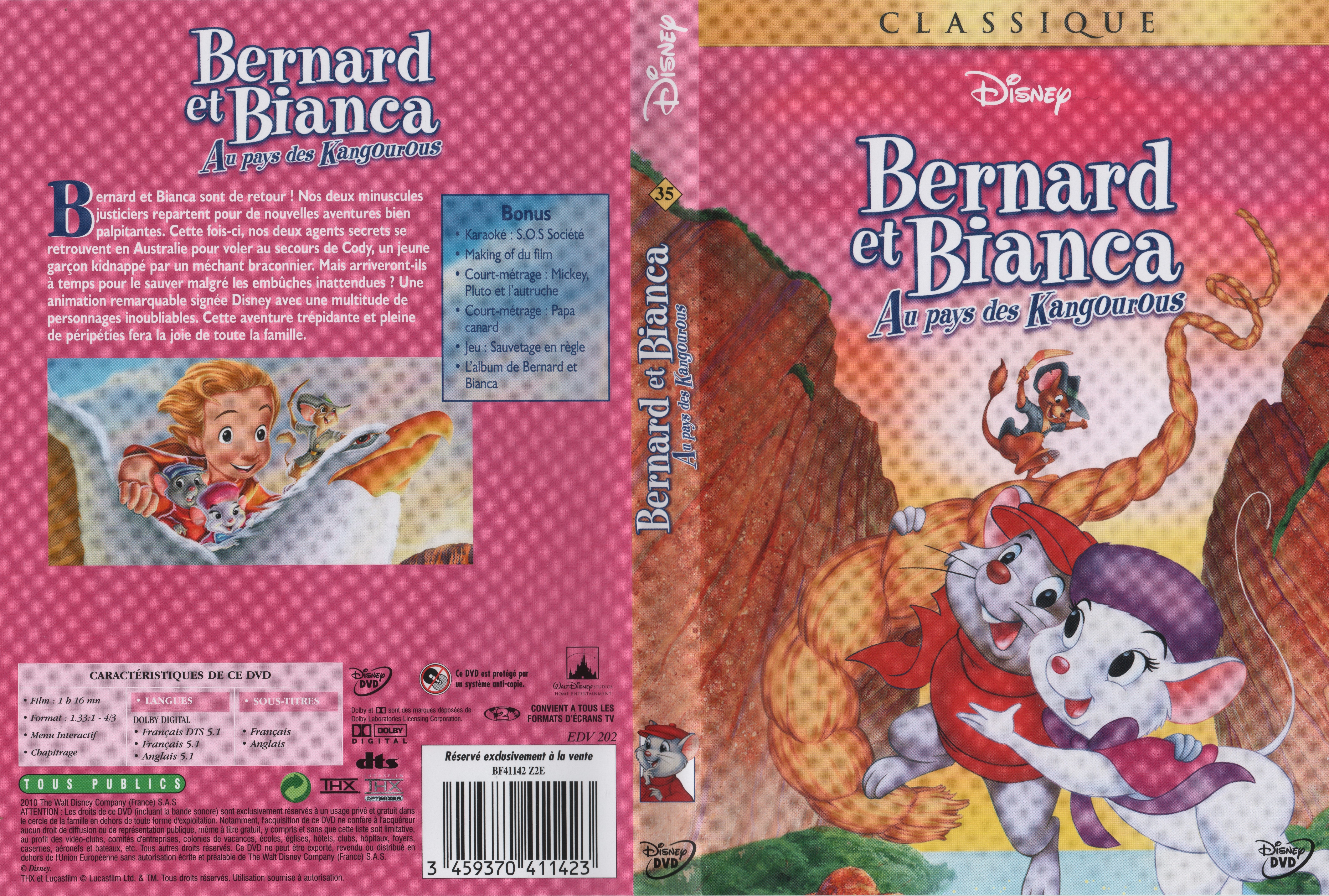 Jaquette DVD Bernard et Bianca au pays des kangourous
