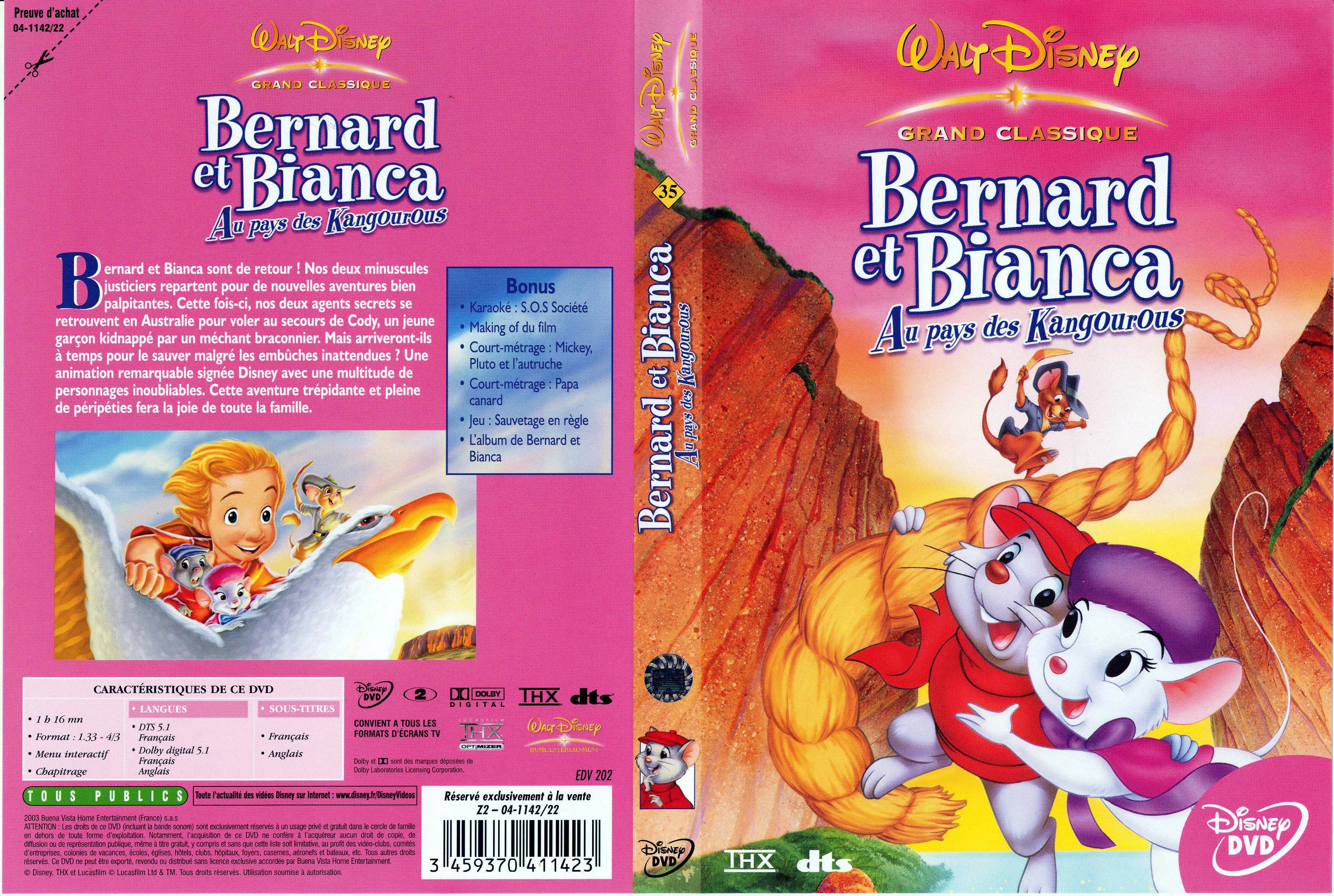 Jaquette DVD Bernard et Bianca aux pays des kangourous