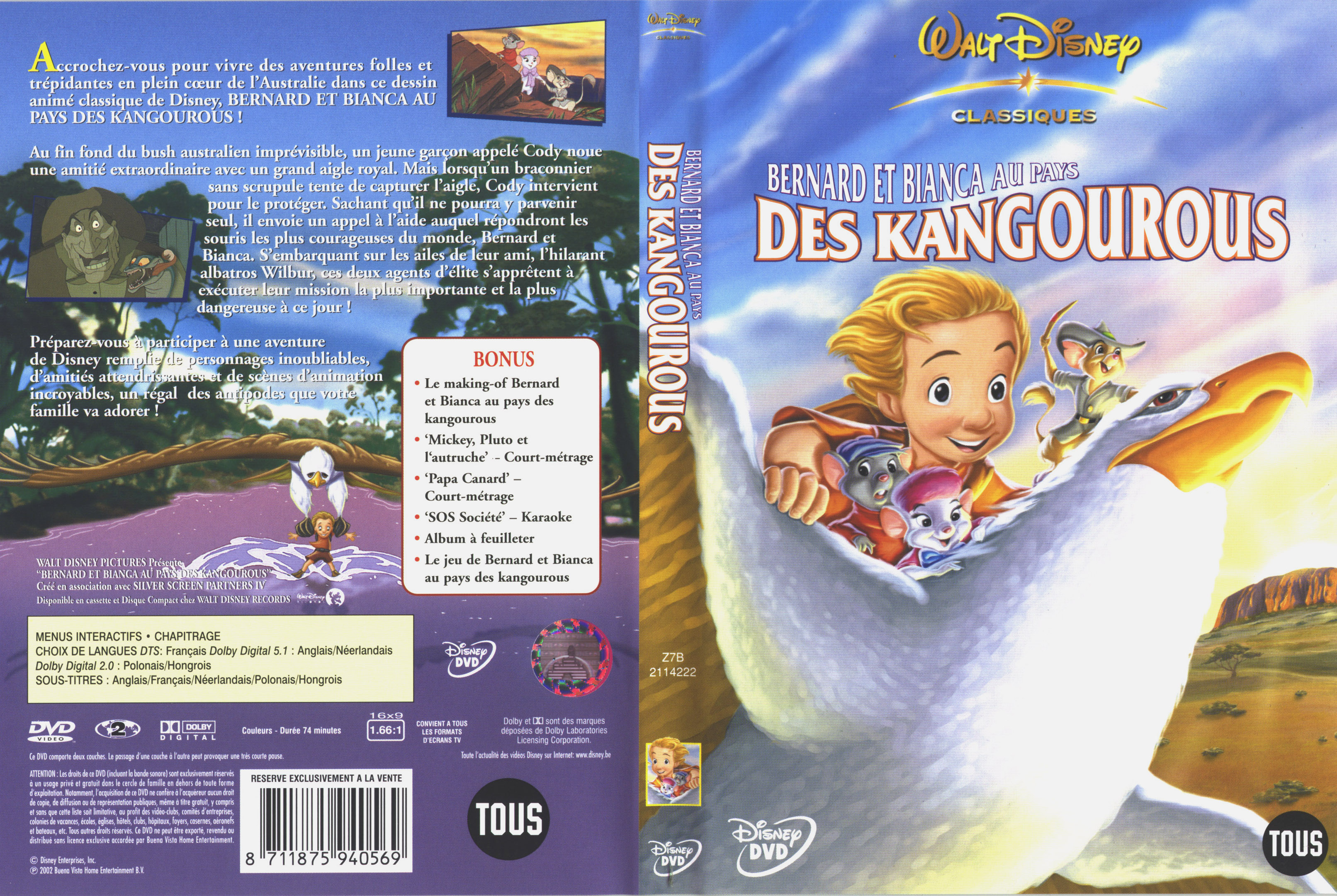 Jaquette DVD Bernard et Bianca aux pays des kangourous v2