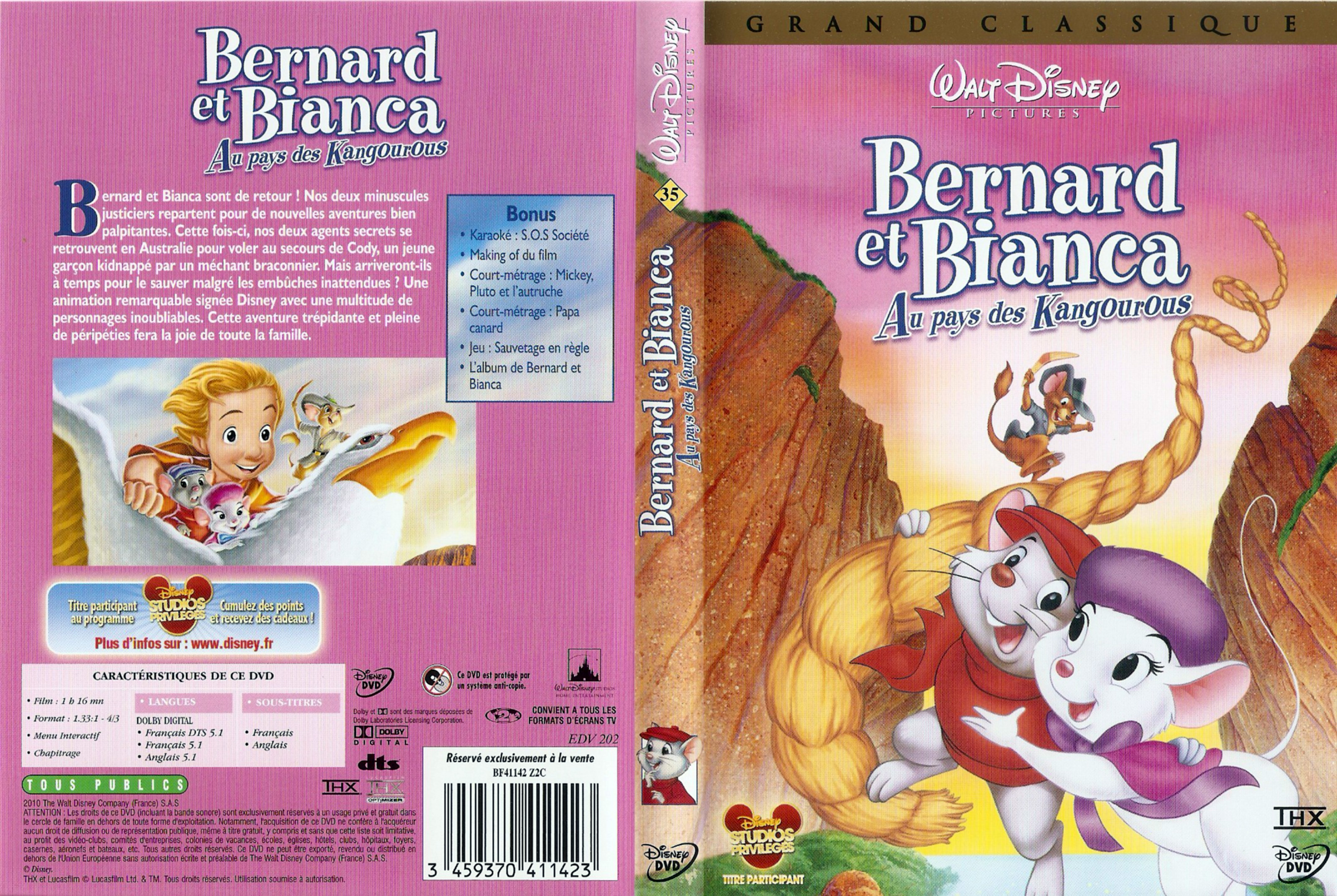 Jaquette DVD Bernard et Bianca aux pays des kangourous v3