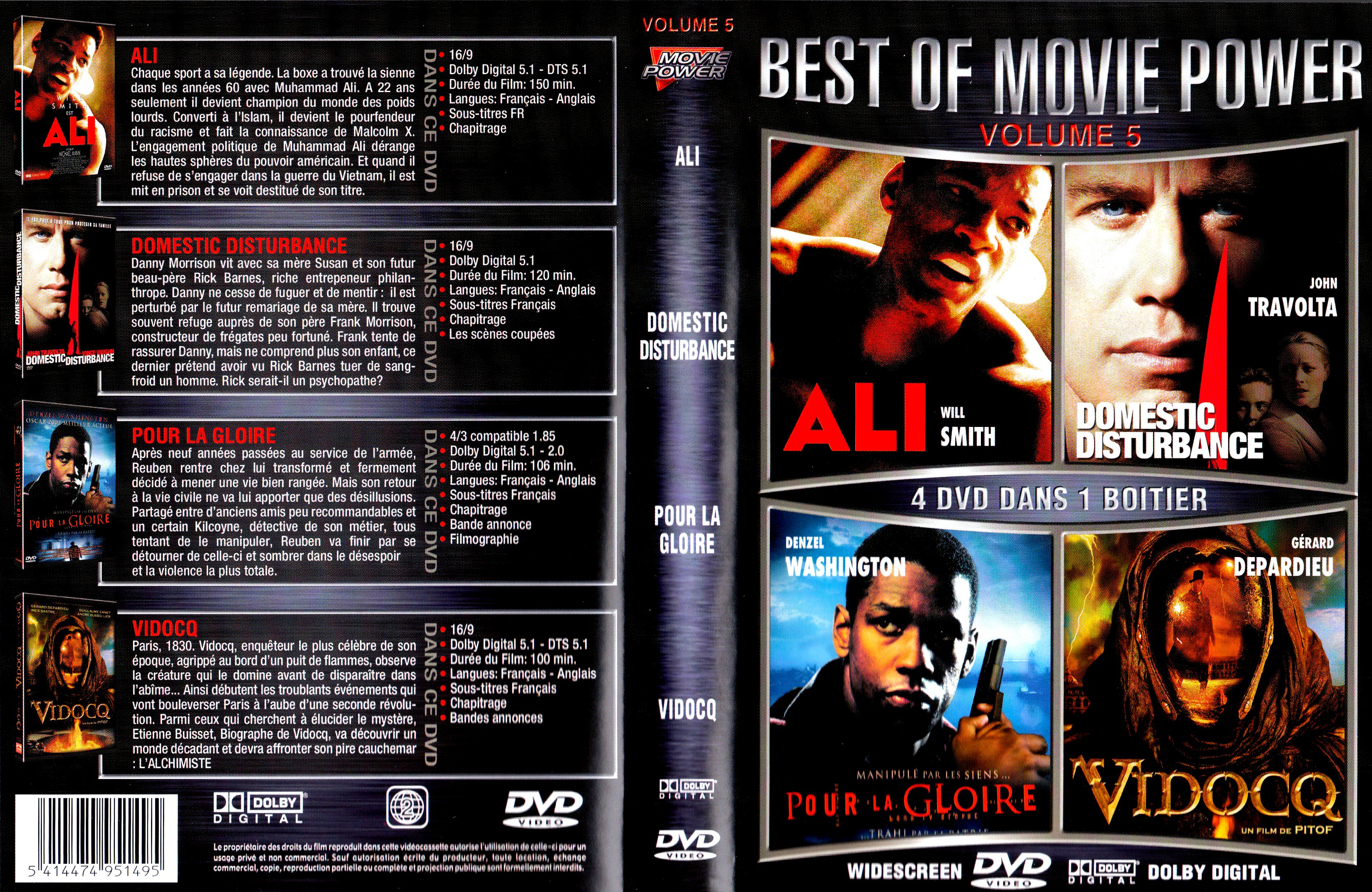 Jaquette DVD Best of Ali + Domestic disturbance + Pour la gloire + Vidocq