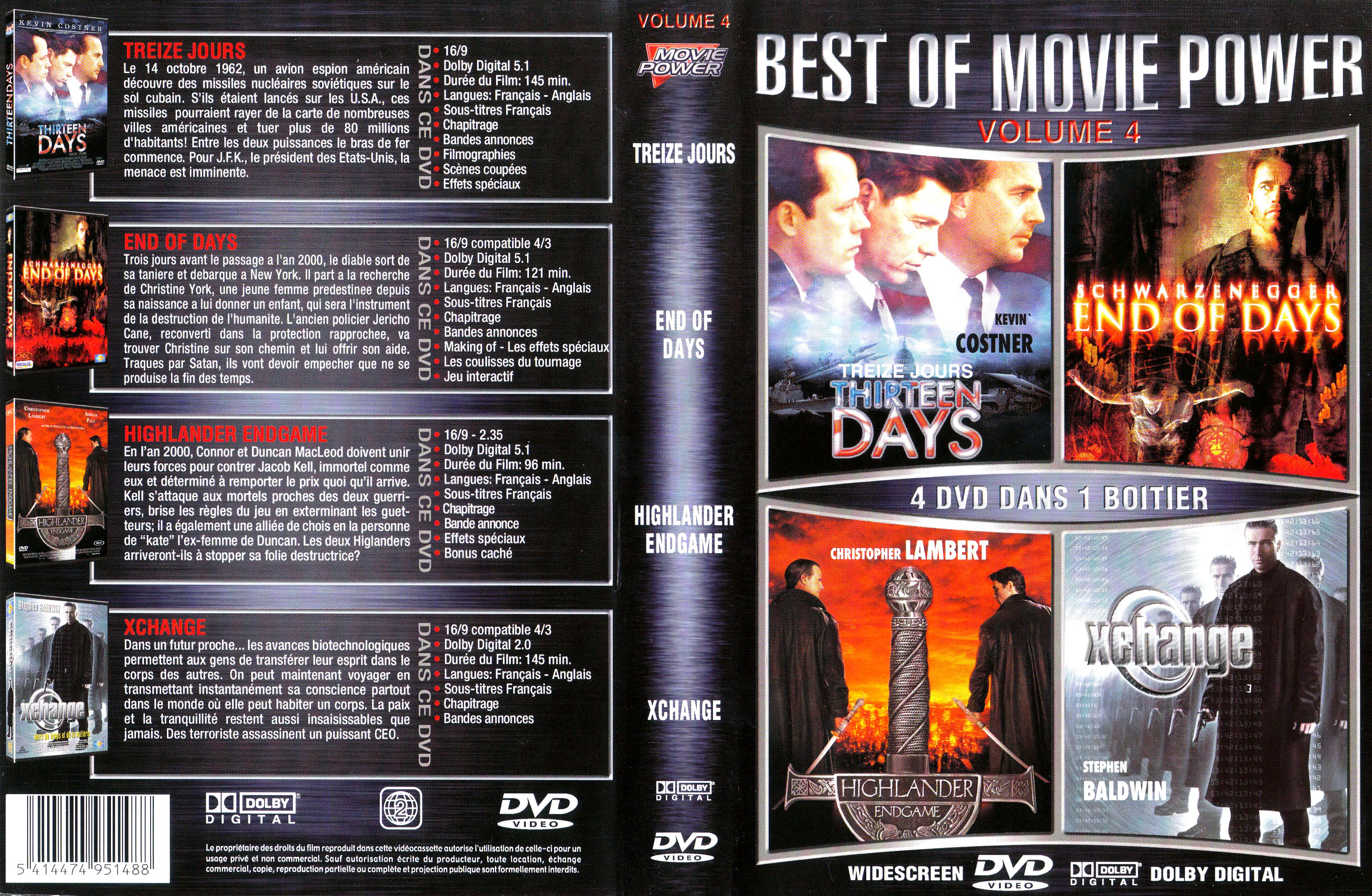 Jaquette DVD Best of treize jours + La fin des temps + Highlander endgame + Xchange
