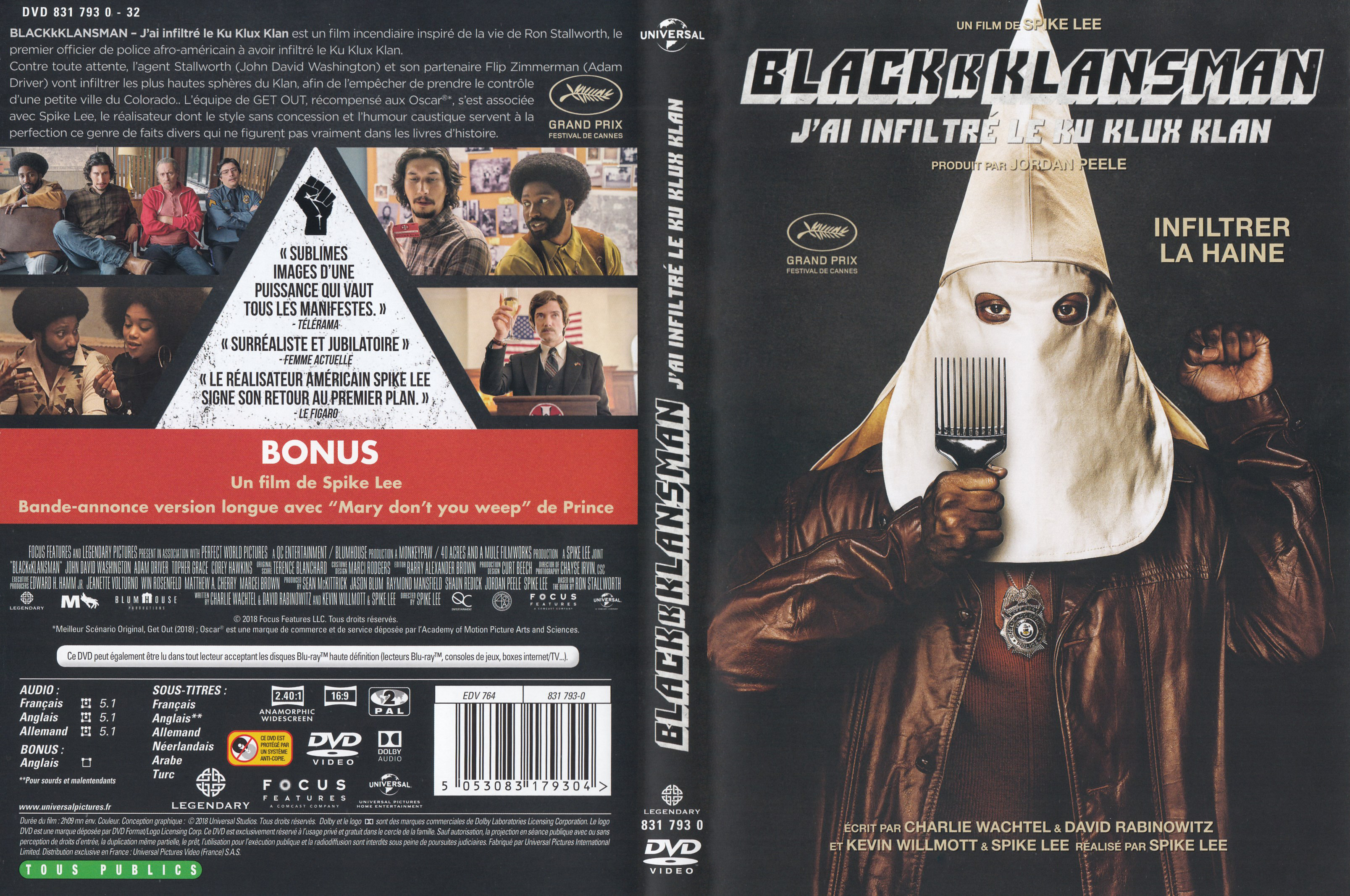 Jaquette DVD Blackkklansman